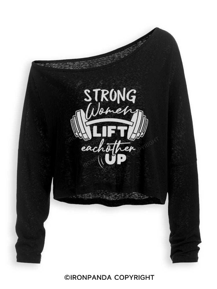 Strong Women Lift eachother Up Off Shoulder Long Sleeve Crop Top