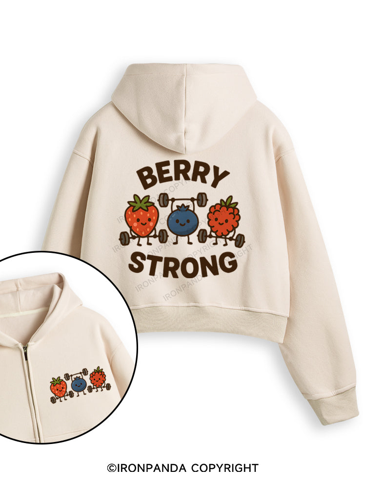 BERRY STRONG Fleece Crop Zip Up Hoodie