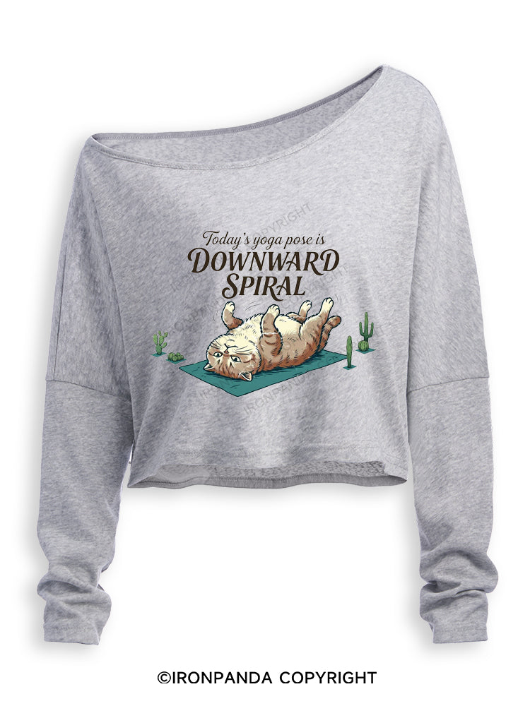 TODAY'S YOGA POSE IS DOWNWARD SPIRAL Off Shoulder Long Sleeve Crop Top