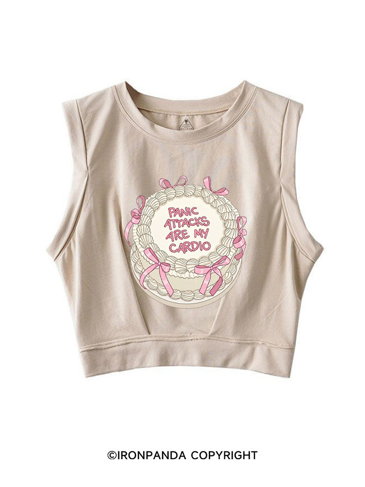 PANIC ATTACKS ARE MY CARDIO FUNNY WORKOUT SLEEVELESS CROP TOPS