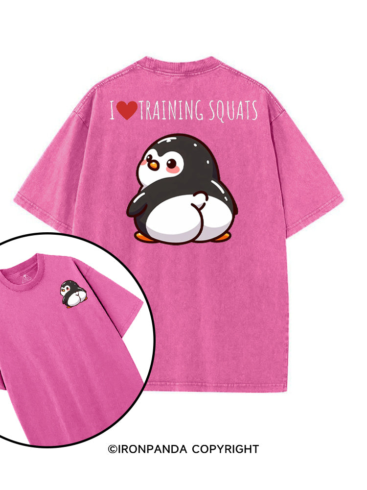 I ❤ TRAINING SQUATS PENGUIN printed Gym Shirt