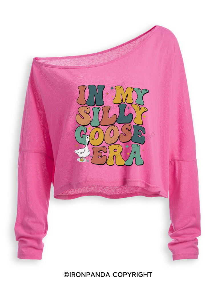 IN MY SILLY GOOSE ERA Off Shoulder Long Sleeve Crop Top