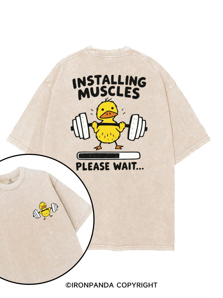 INSTALLING MUSCLES PLEASE WAIT WEIGHTLIFTING GYM DUCK printed Gym Shirt