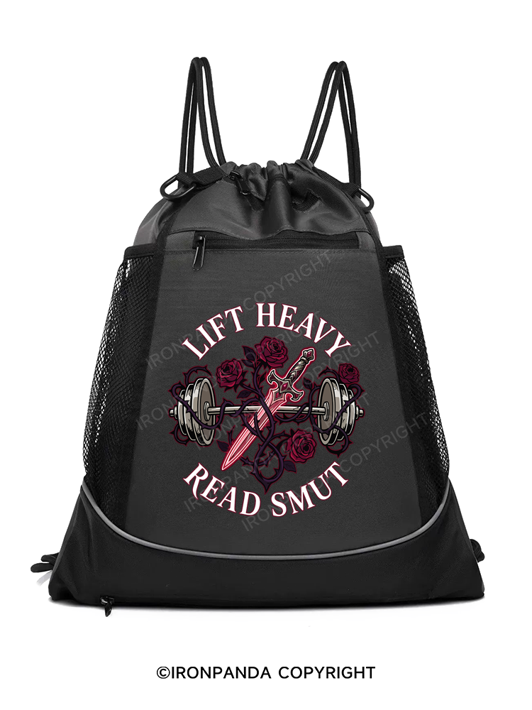 LIFT HEAVY READ SMUT Gym Drawstring Bag