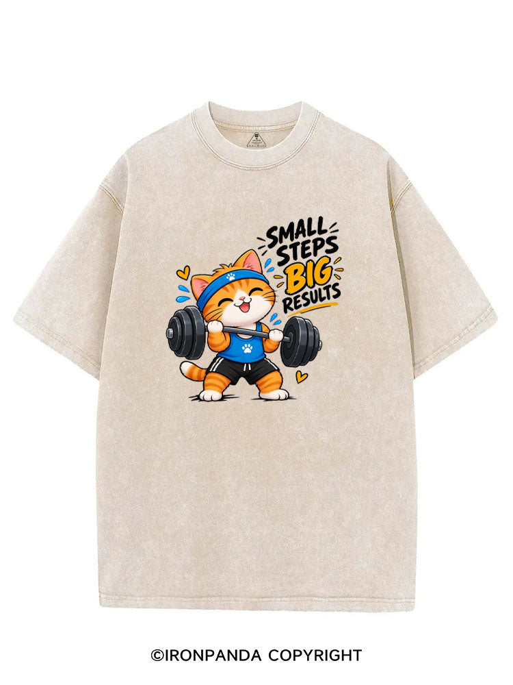 Small Steps Big Results Cute Cat Motivation VINTAGE GYM SHIRT