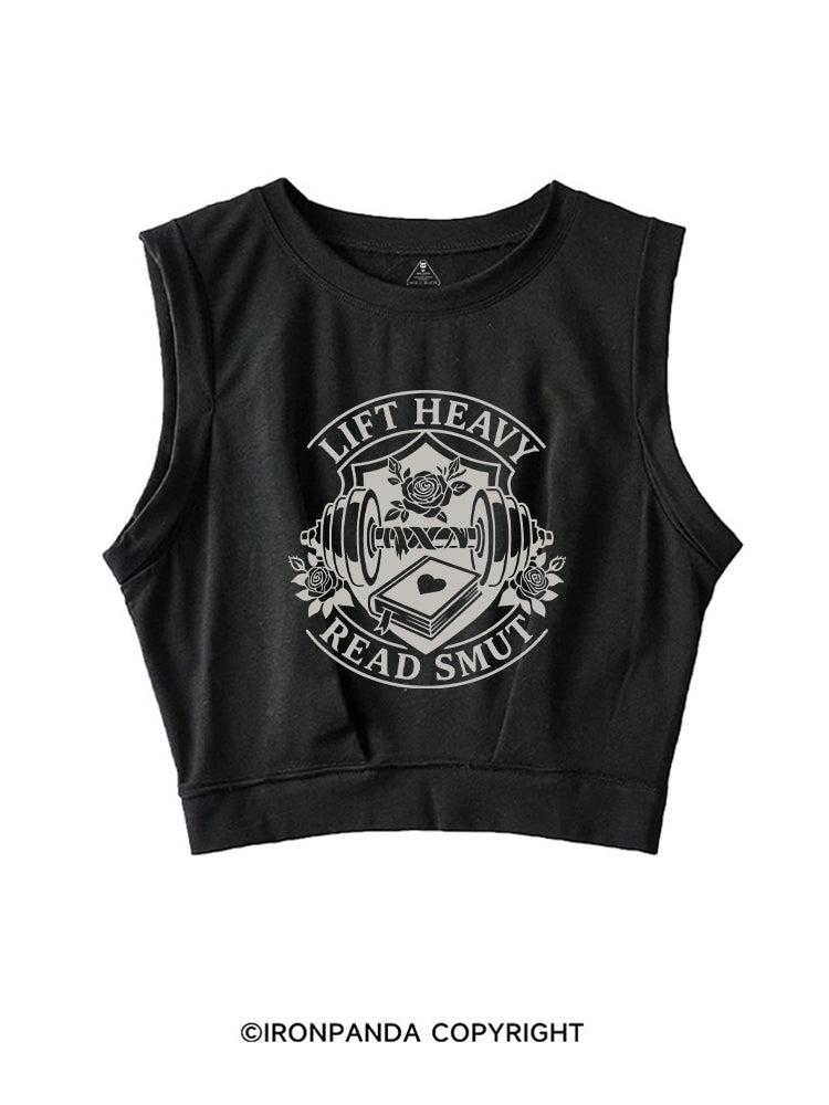 LIFT HEAVY READ SMUT FITNESS SLEEVELESS CROP TOPS