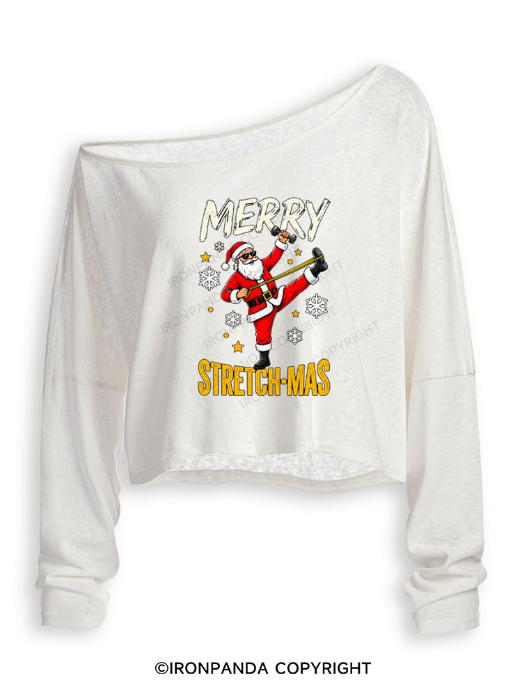 Merry Stretchmas Off Shoulder Long Sleeve Crop Top