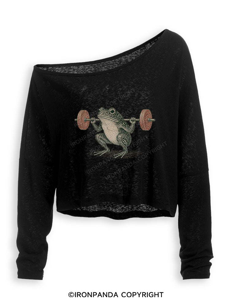 Frog Gym Japanese Ukiyo-E Style Off Shoulder Long Sleeve Crop Top