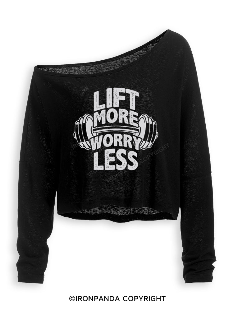 Lift More Worry Less Positive Gym Off Shoulder Long Sleeve Crop Top