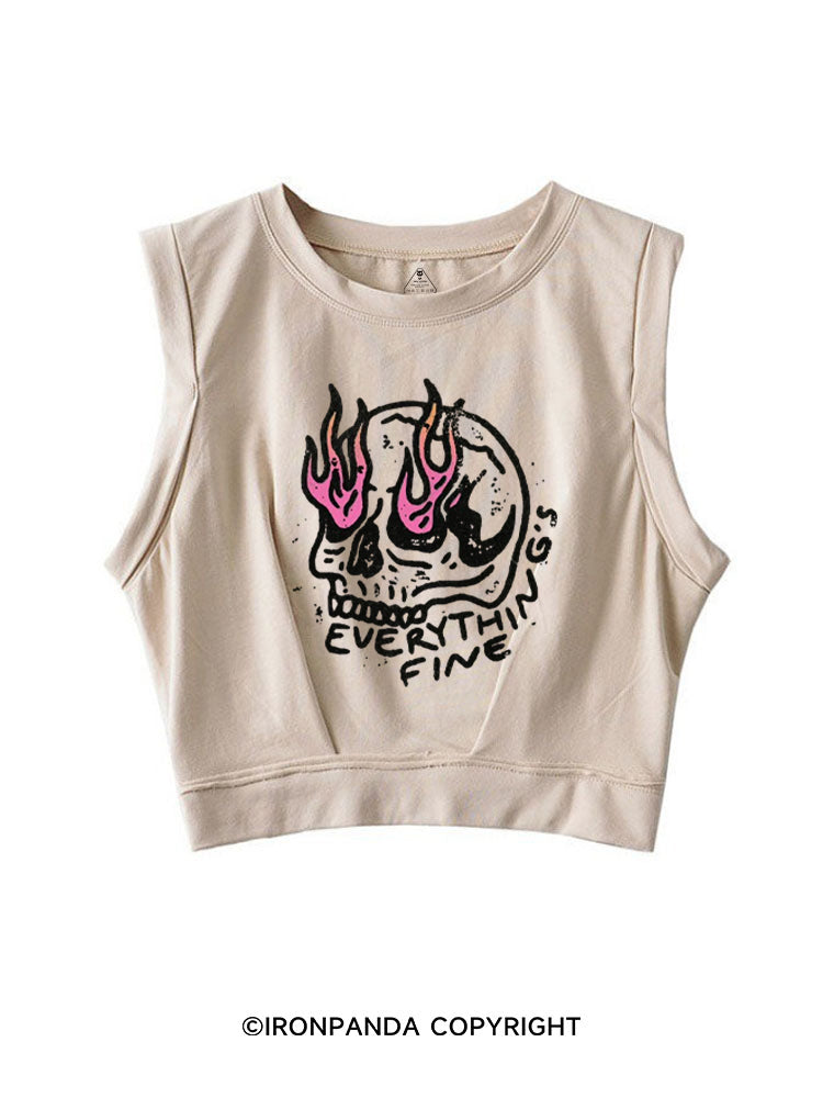 Everything is Fine Funny Skeleton SLEEVELESS CROP TOPS