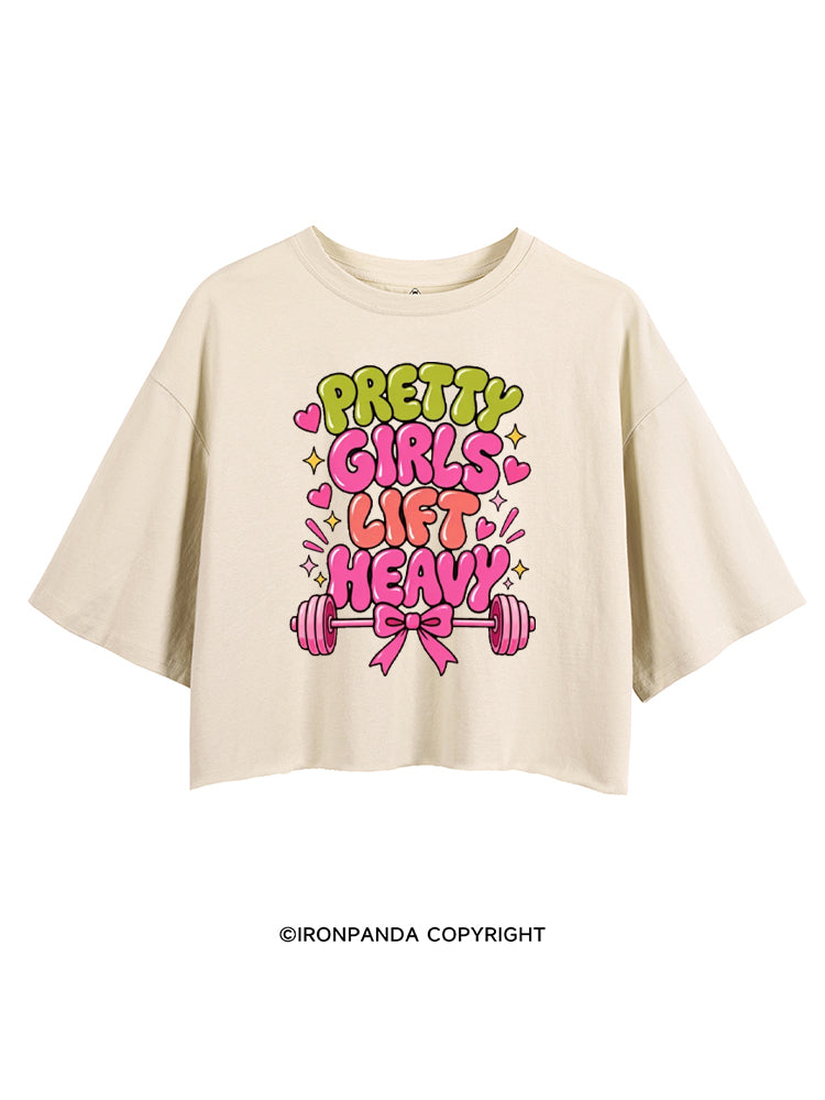 PRETTY GIRLS LIFT HEAVY FUNNY PINK STYLE CROP TOPS