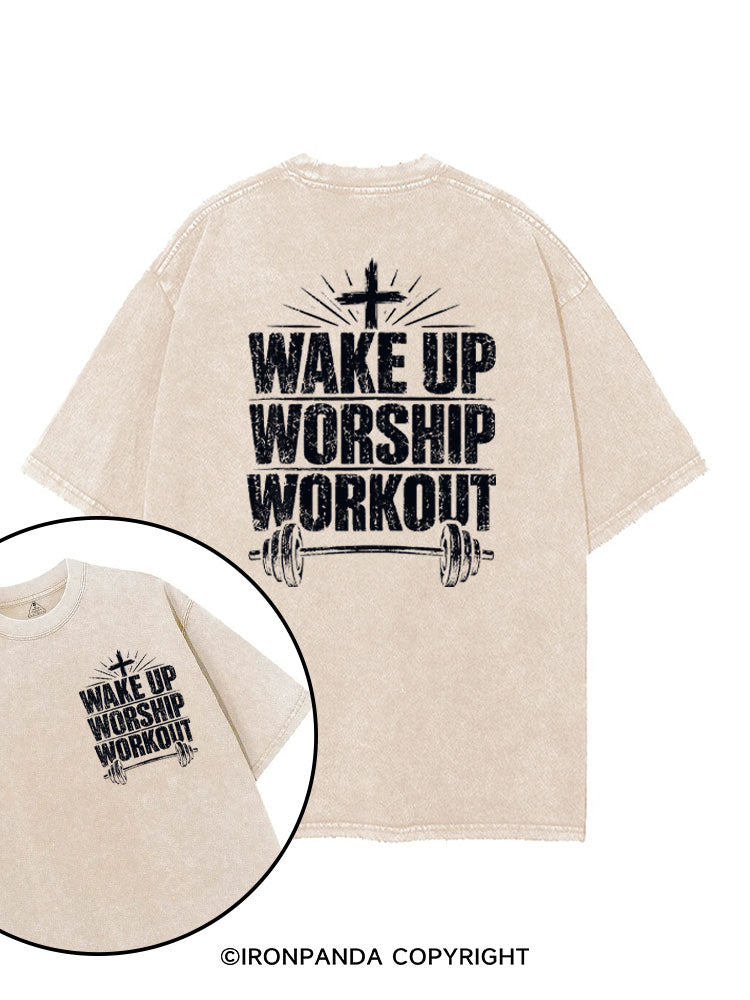 Wake Up Worship Workout Christian Workout printed Gym Shirt