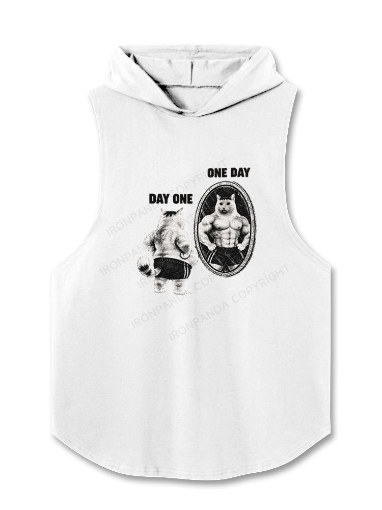 Day One to One Day Funny Cat Hooded Tank