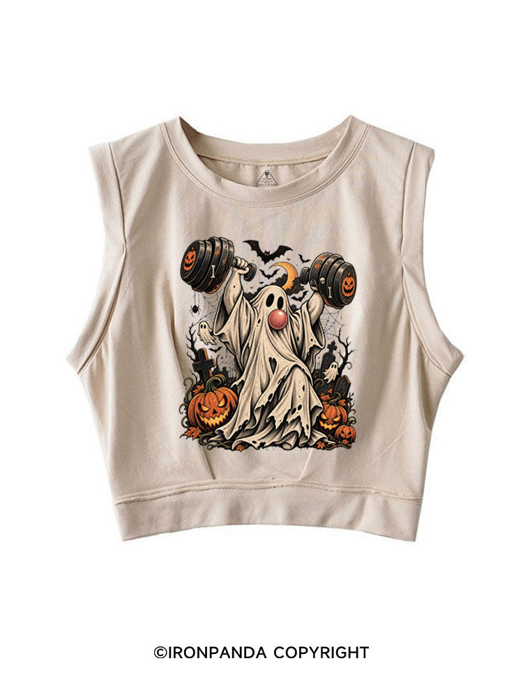 VINTAGE GHOST GYM WEIGHTLIFTING SLEEVELESS CROP TOPS