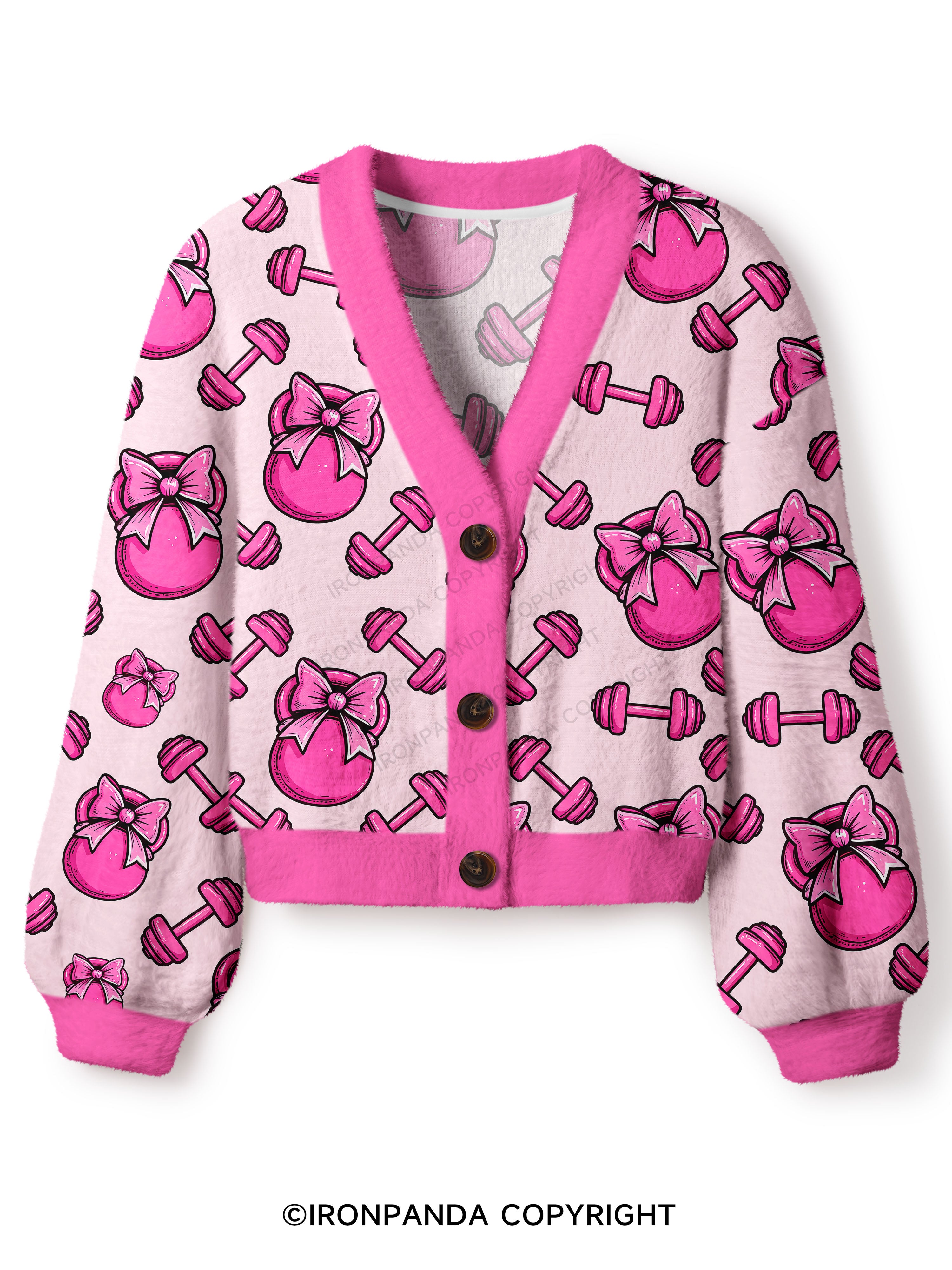 Pink Bow Gym Crop Ugly Cardigan Sweater
