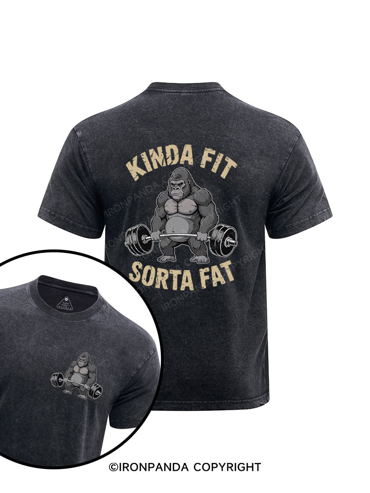 Kinda Fit Sorta Fat Gorilla Printed Washed Gym Shirt