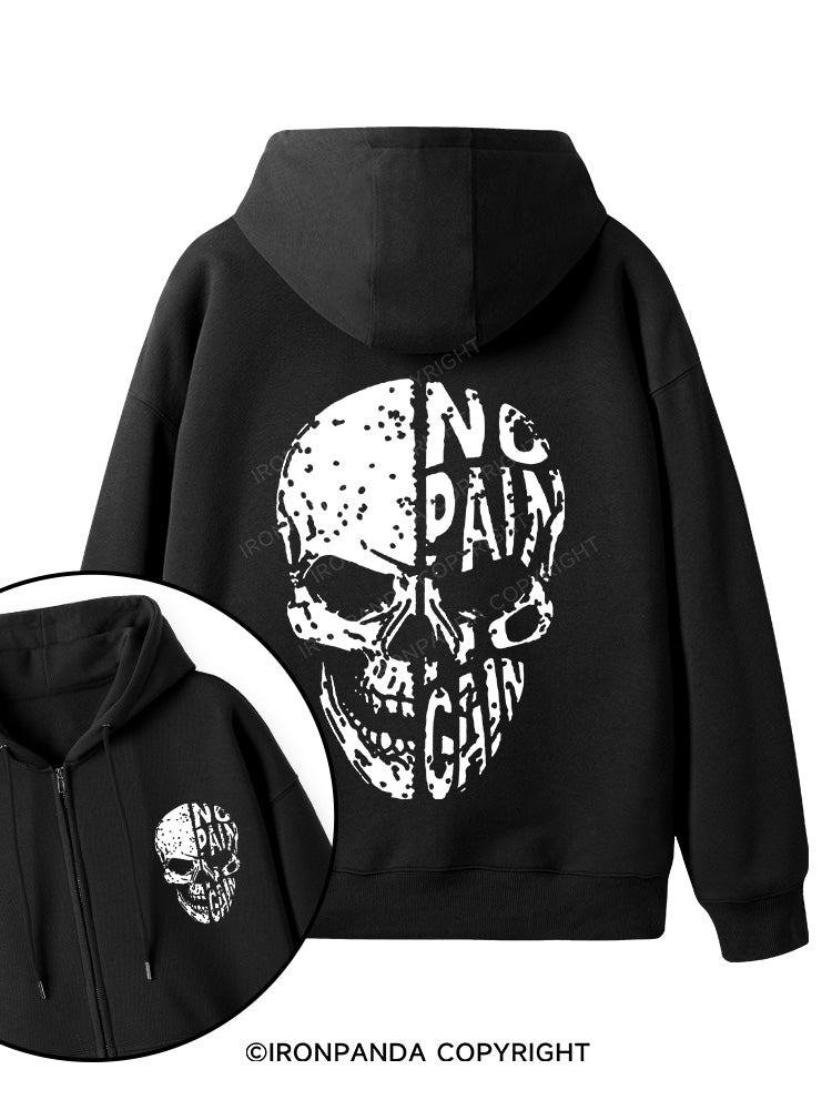 No pain No gain Skull Face Double-Sided Printed Fleece Zip Up Hoodie