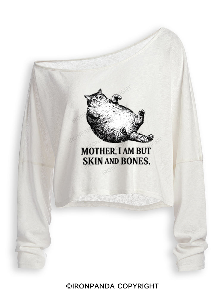 Mother I Am But Skin And Bones Cat Funny Off Shoulder Long Sleeve Crop Top
