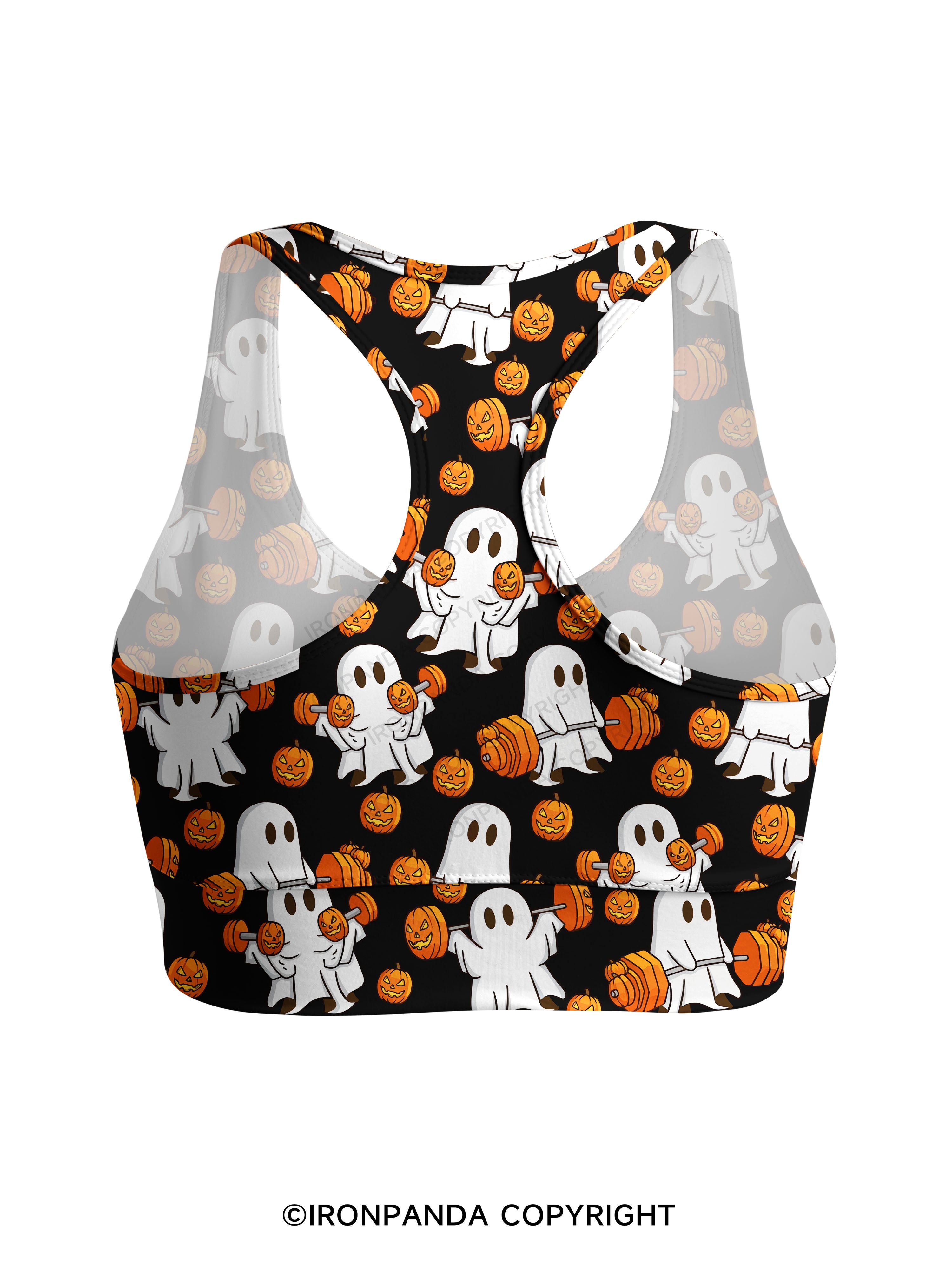 WEIGHT LIFTING GHOSTS FUNNY FITNESS Racerback Sports Bra