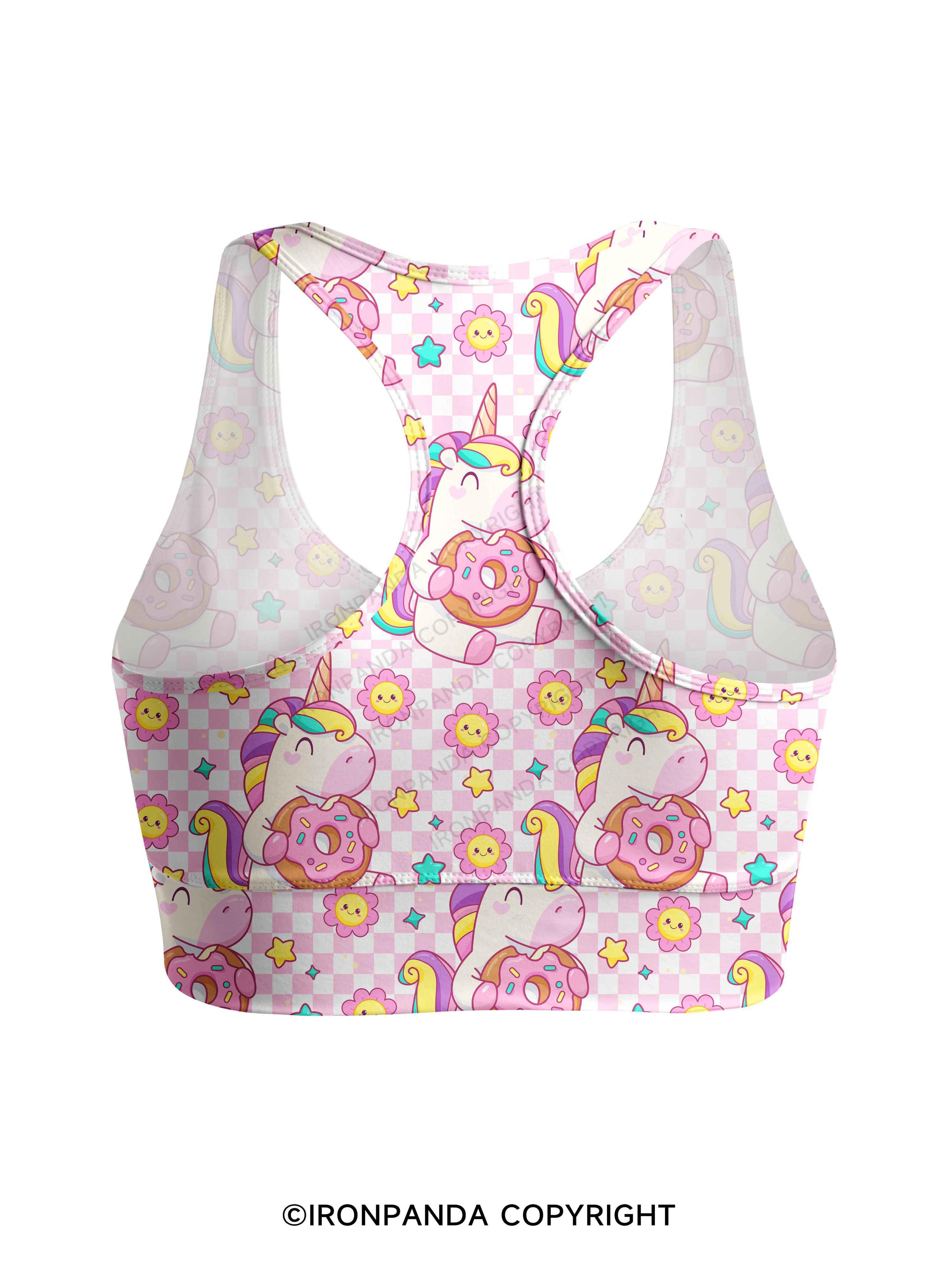 Checkerboard Gym Unicorn Racerback Sports Bra