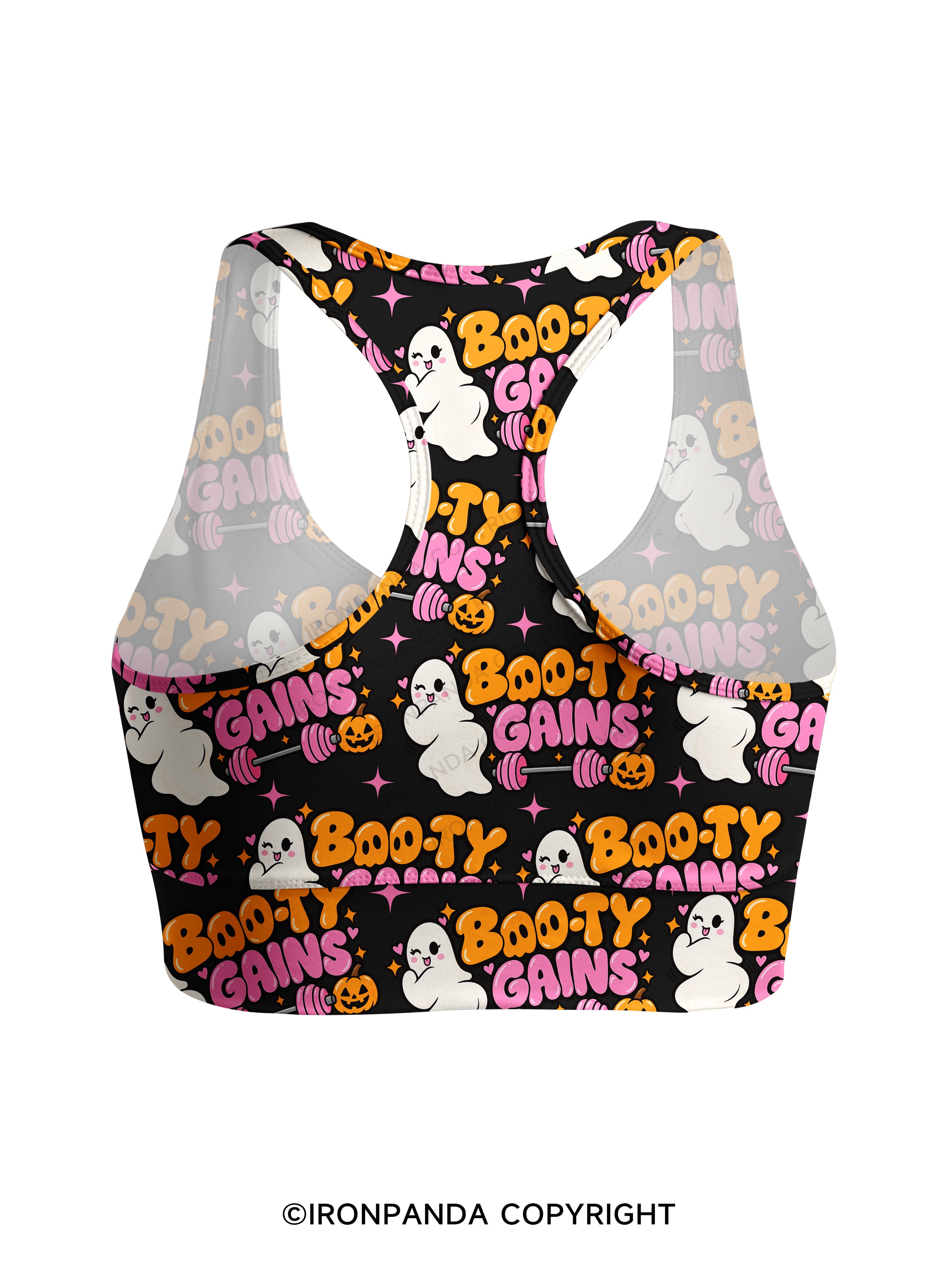 BOO-TY GAINS CUTE GHOST Racerback Sports Bra