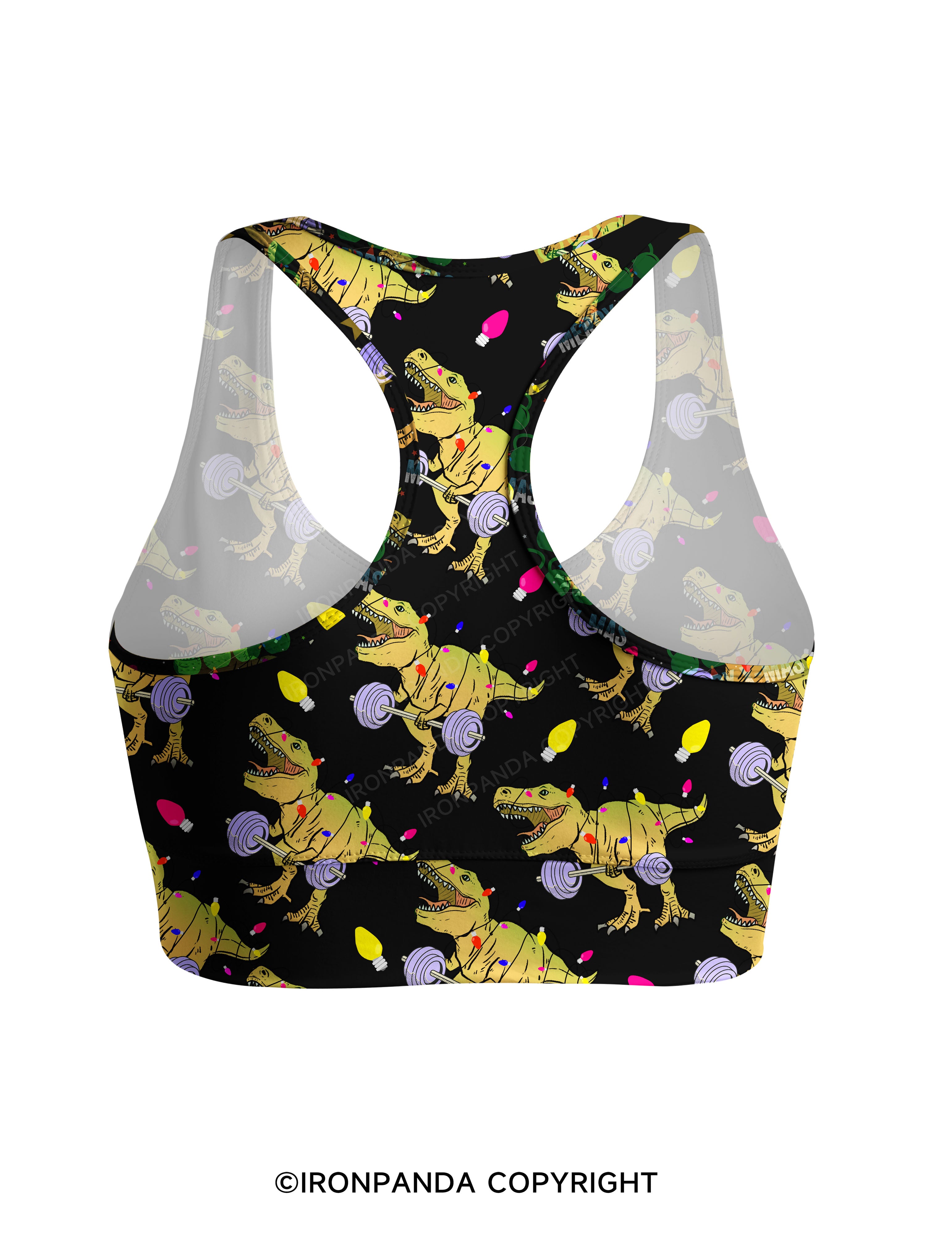 Christmas Dinosaur Racerback Sports Bra