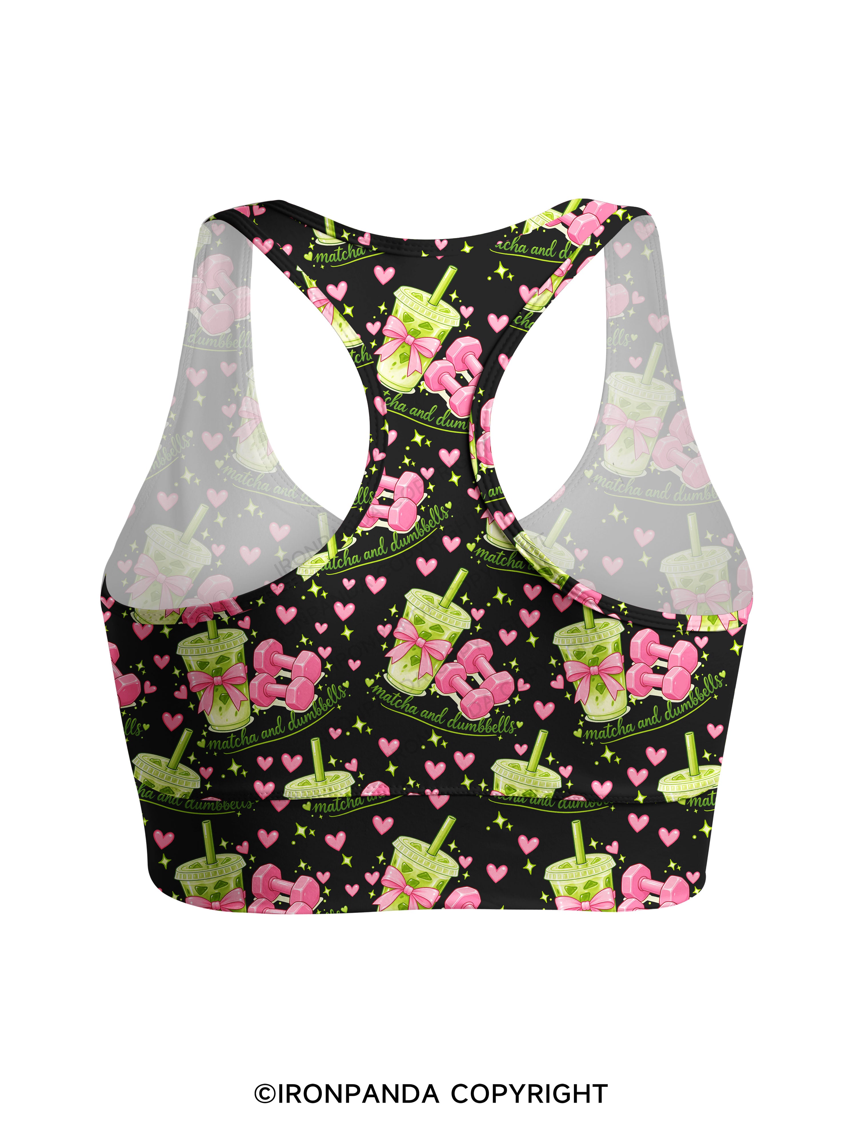 MATCHA AND DUMBBELL MATCHA LOVER Racerback Sports Bra