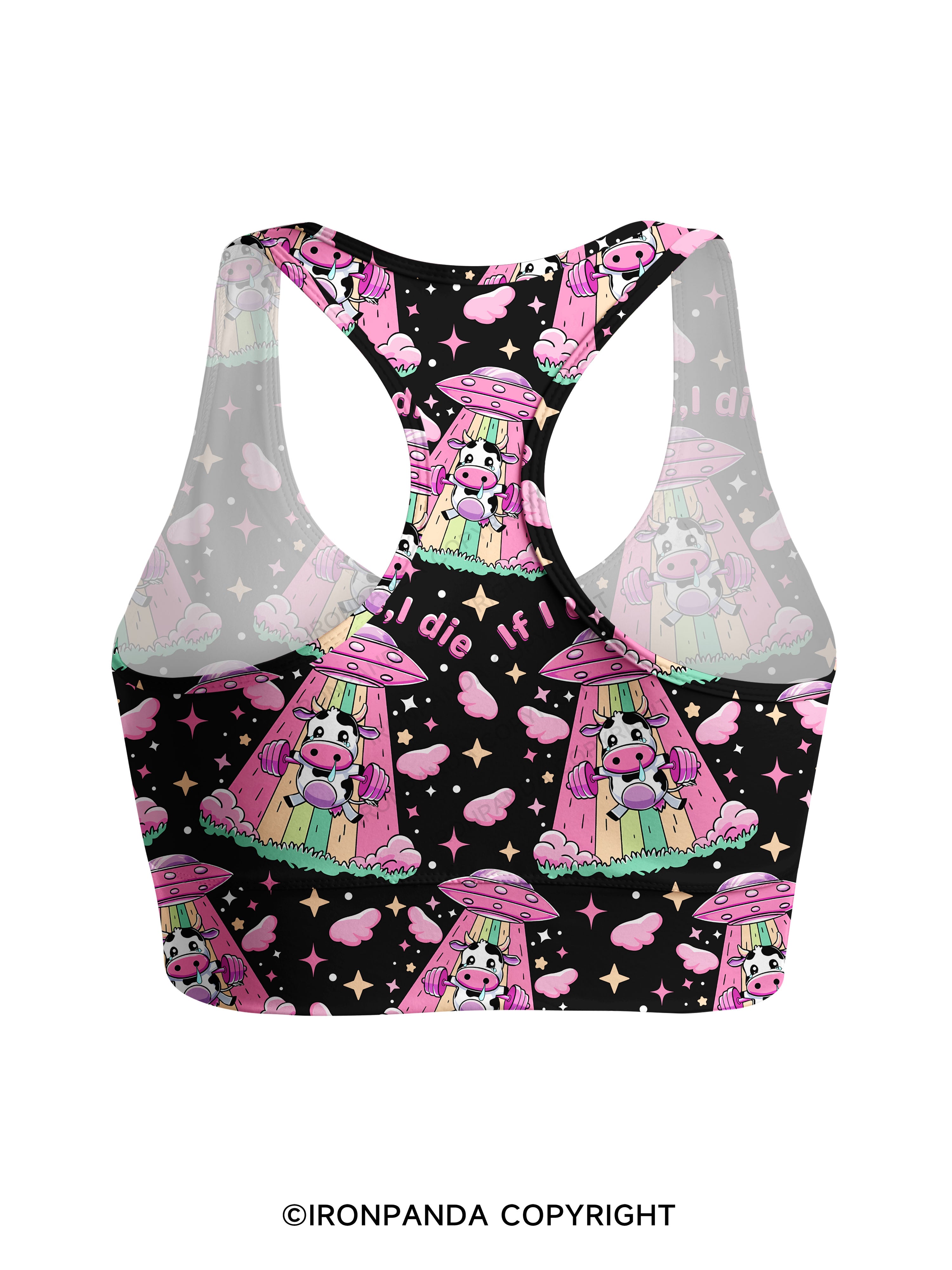 IF I DIE I DIE COW Racerback Sports Bra