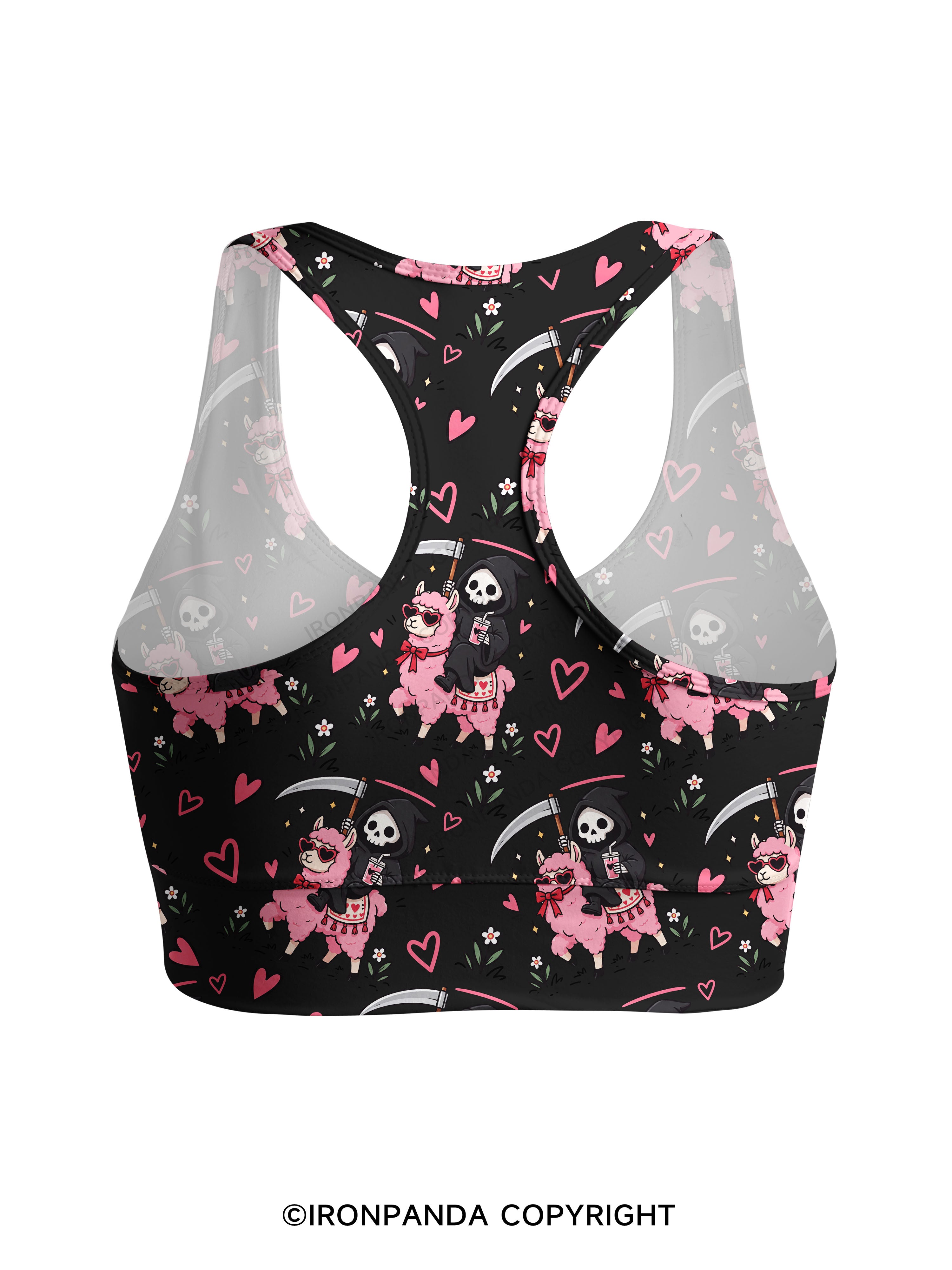 I LITERALLY HATE EVERYONE Grim Reaper Llama Halloween Racerback Sports Bra