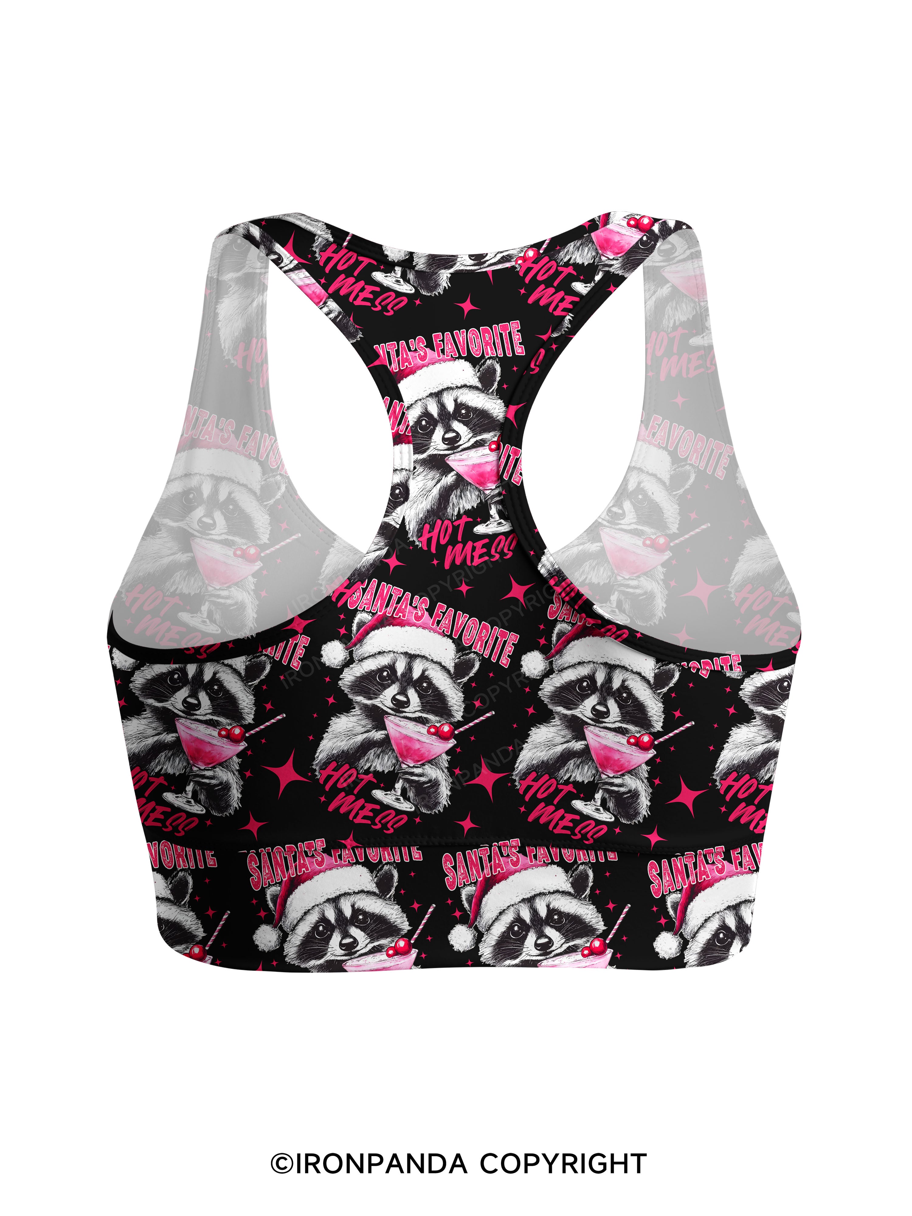 SANTA'S FAVORITE HOT MESS Racerback Sports Bra