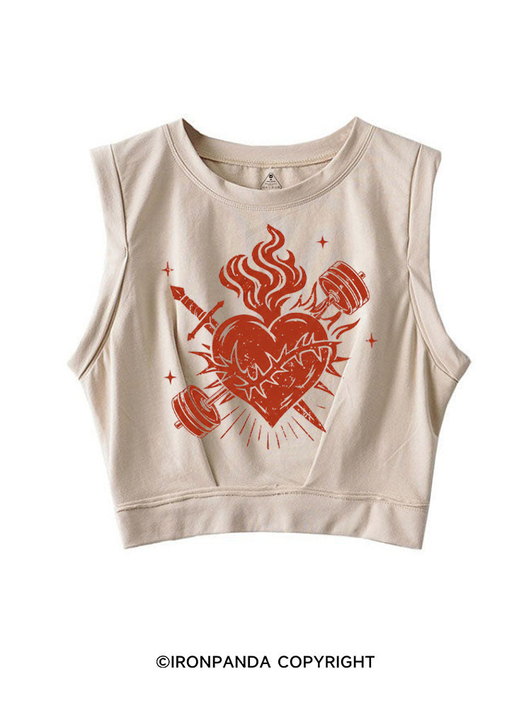 IRON HEART WITH FIRE SLEEVELESS CROP TOPS