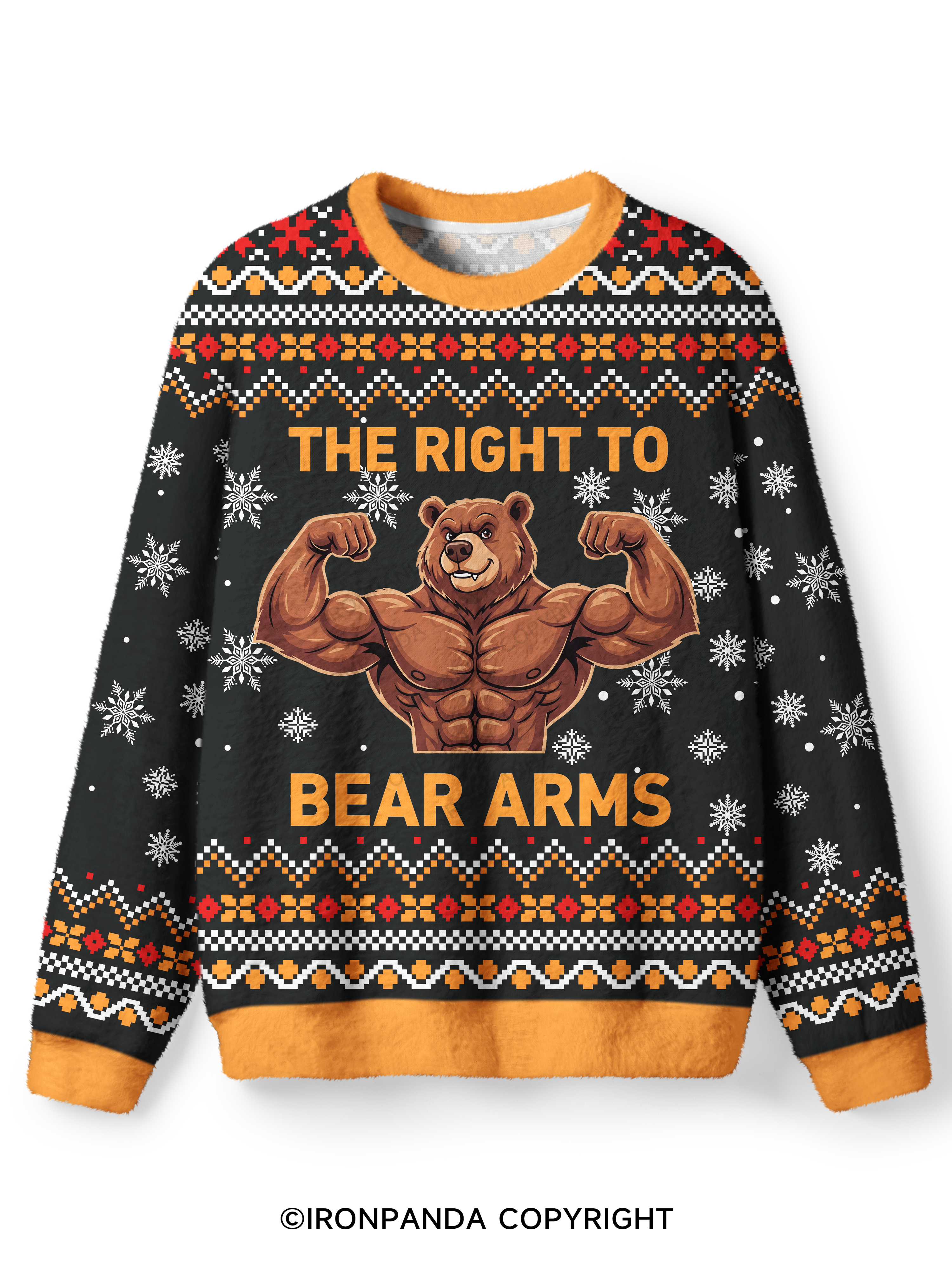 The Right to Bear Arms Muscular Bear Ugly Fuzzy Fleece Sweater