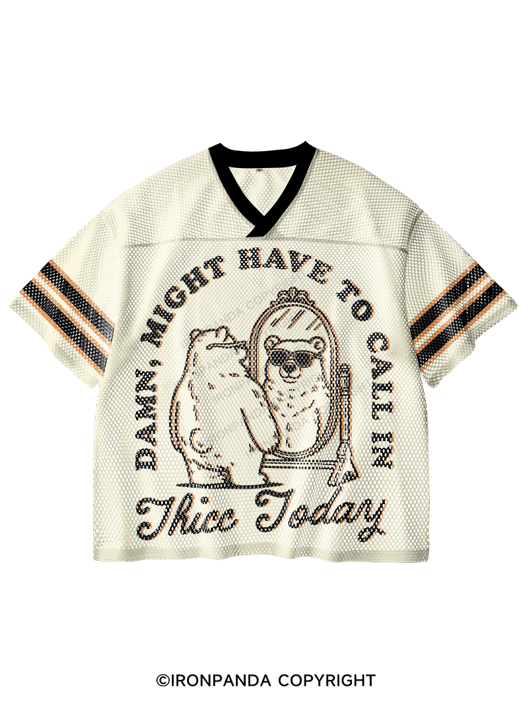 DAMN, MIGHT HAVE TO CALL IN THICC TODAY V-Neck Open Hole Mesh Top