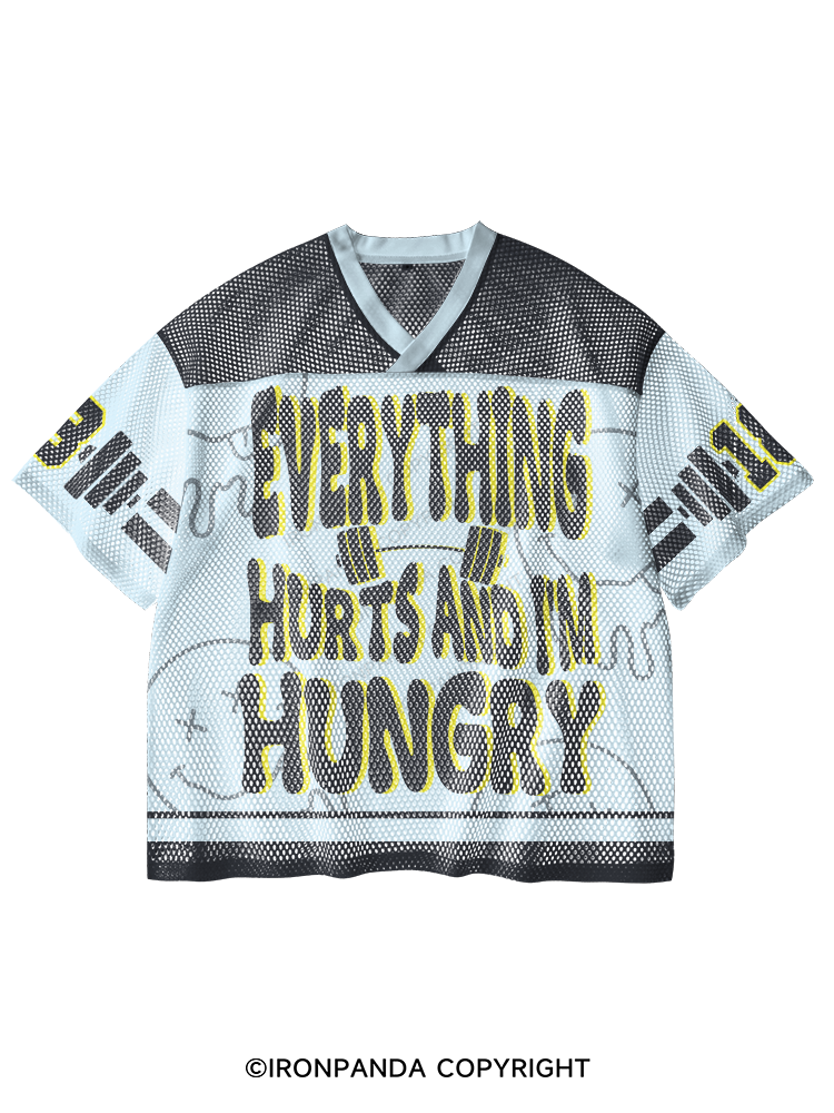 Everything Hurts And I'm Hungry V-Neck Open Hole Mesh Top