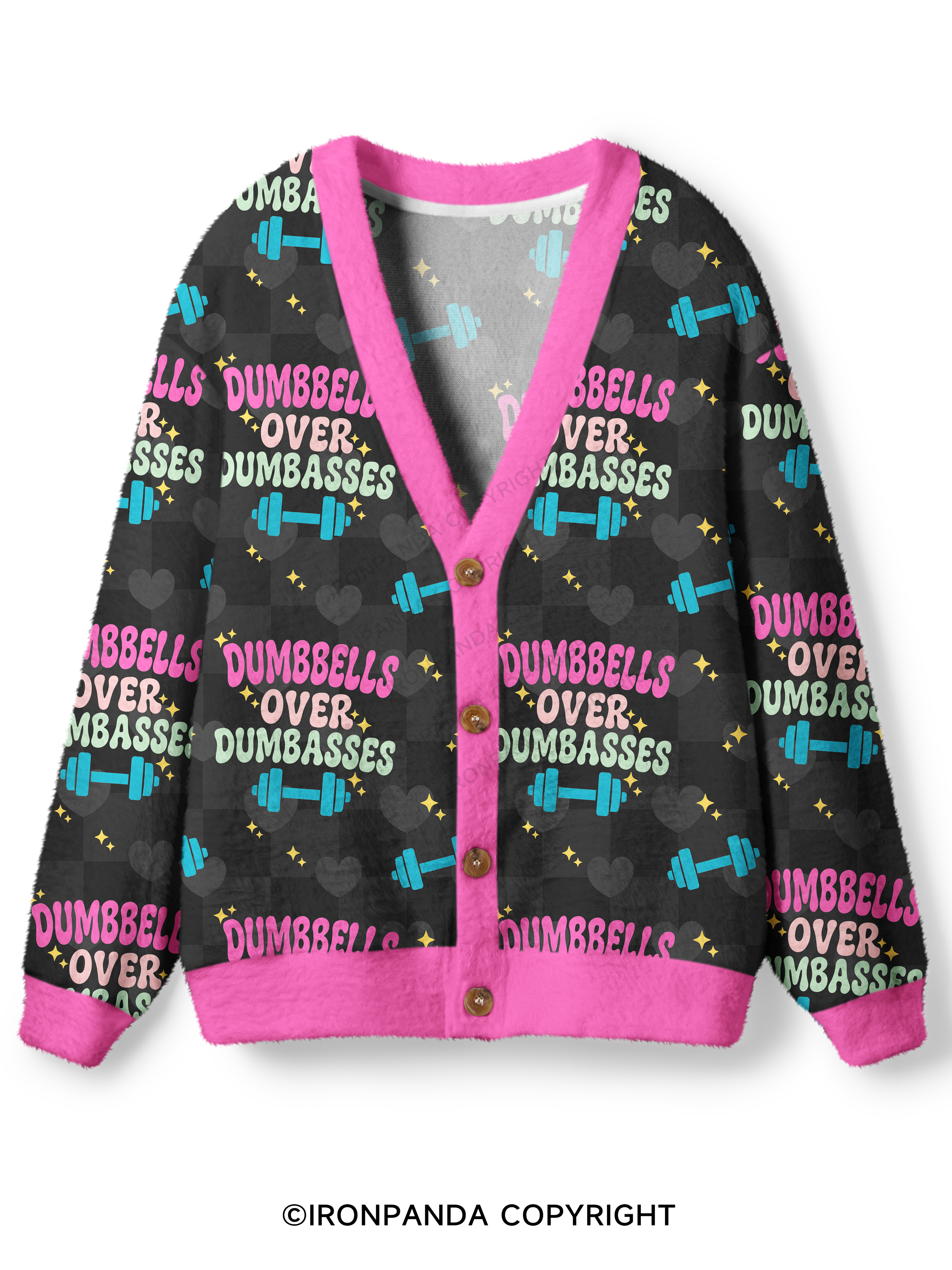 DUMBBELLS OVER DUMBASSES Ugly Cardigan Sweater
