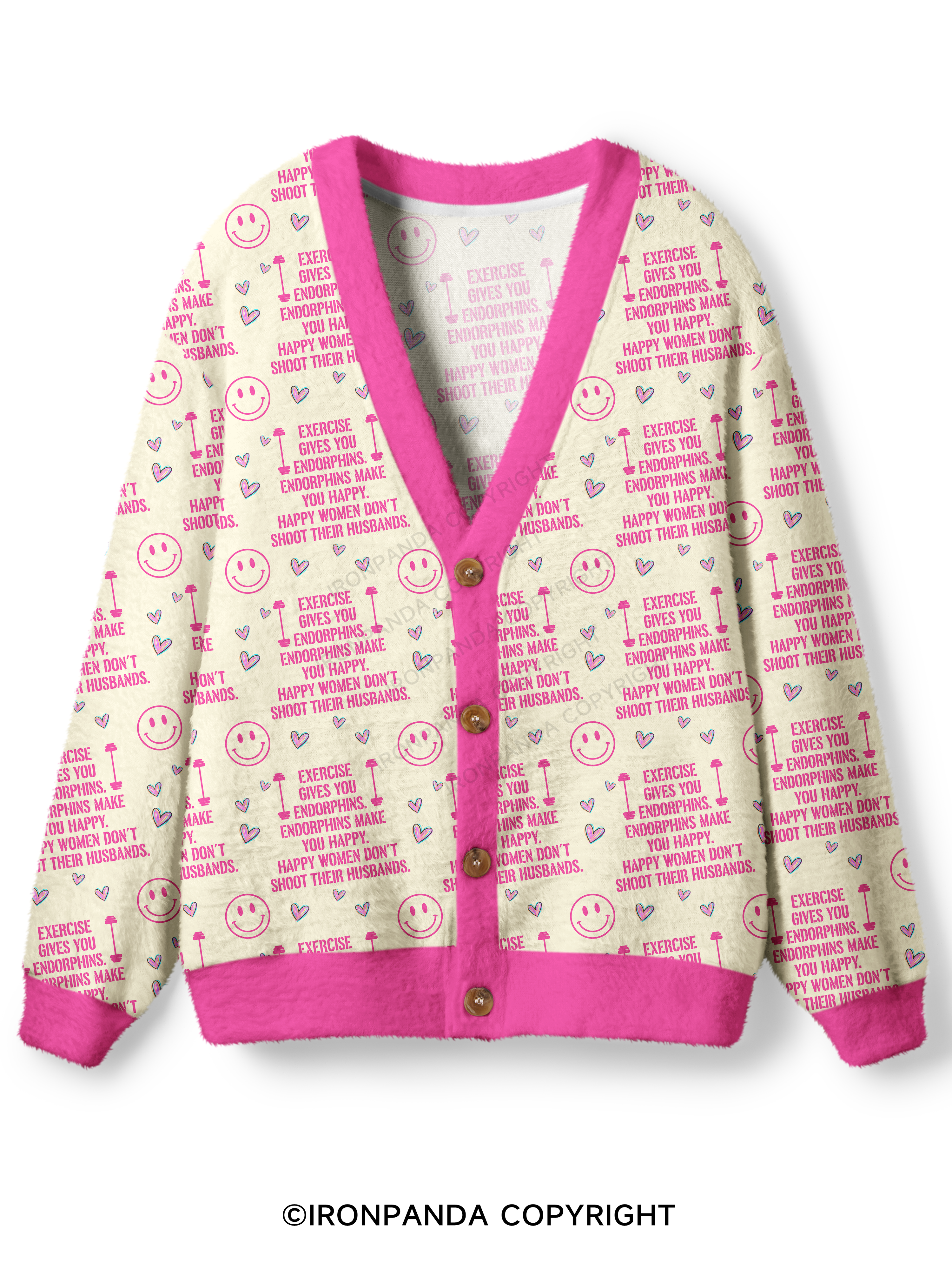 EXERCISE GIVES YOU ENDORPHINS PINK Ugly Cardigan Sweater