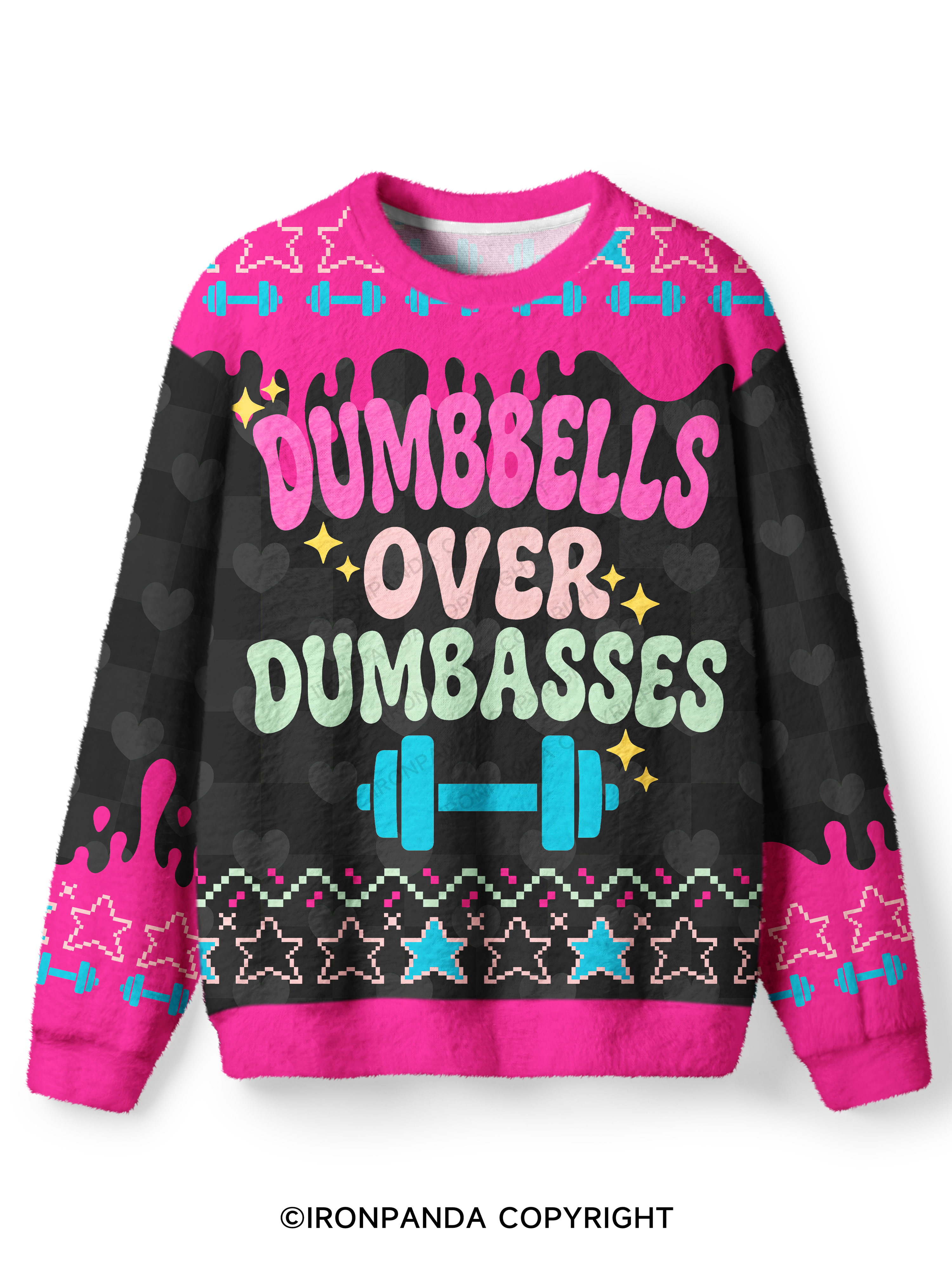 DUMBBELLS OVER DUMBASSES Ugly Fuzzy Fleece Sweater