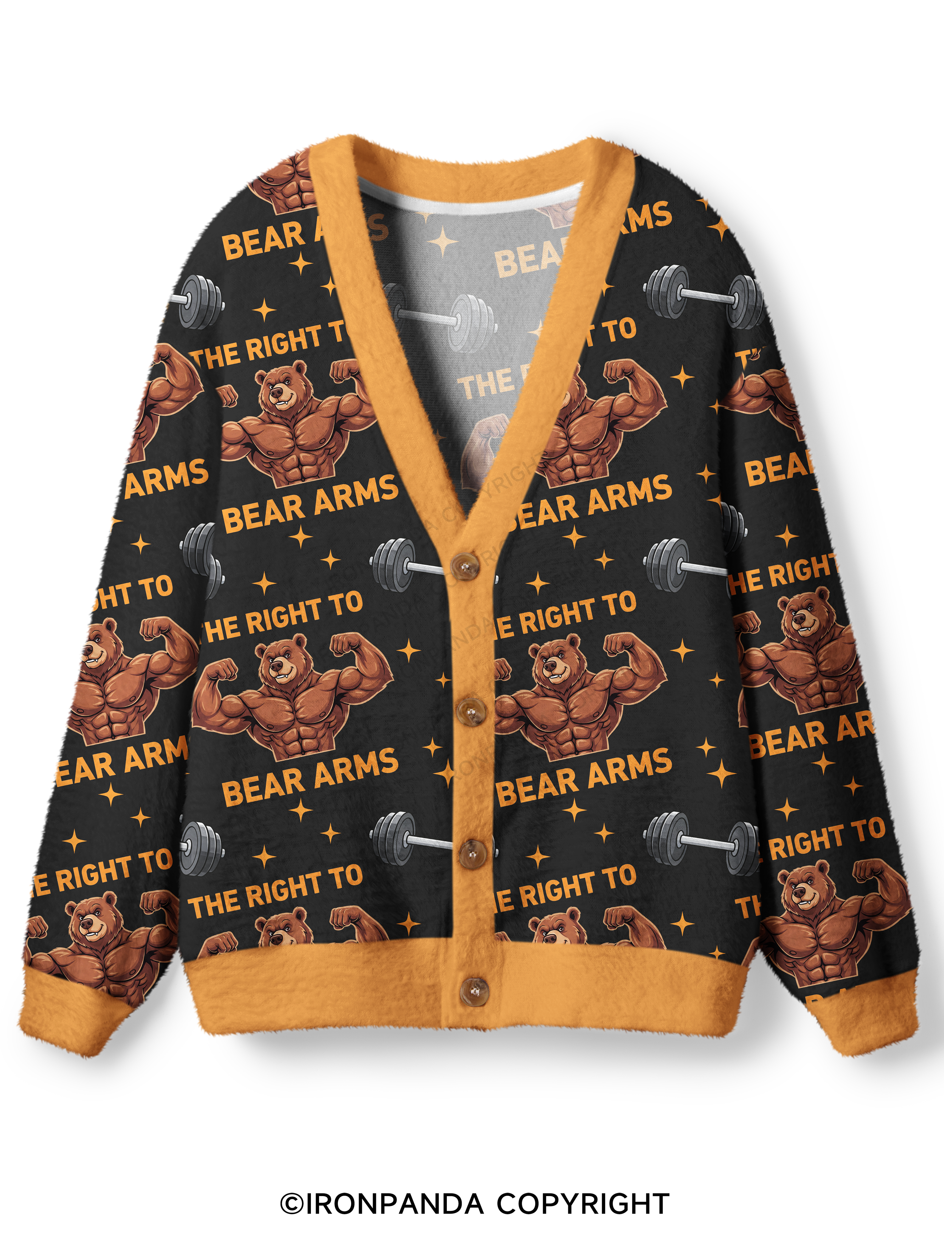 The Right to Bear Arms Muscular Bear Ugly Cardigan Sweater