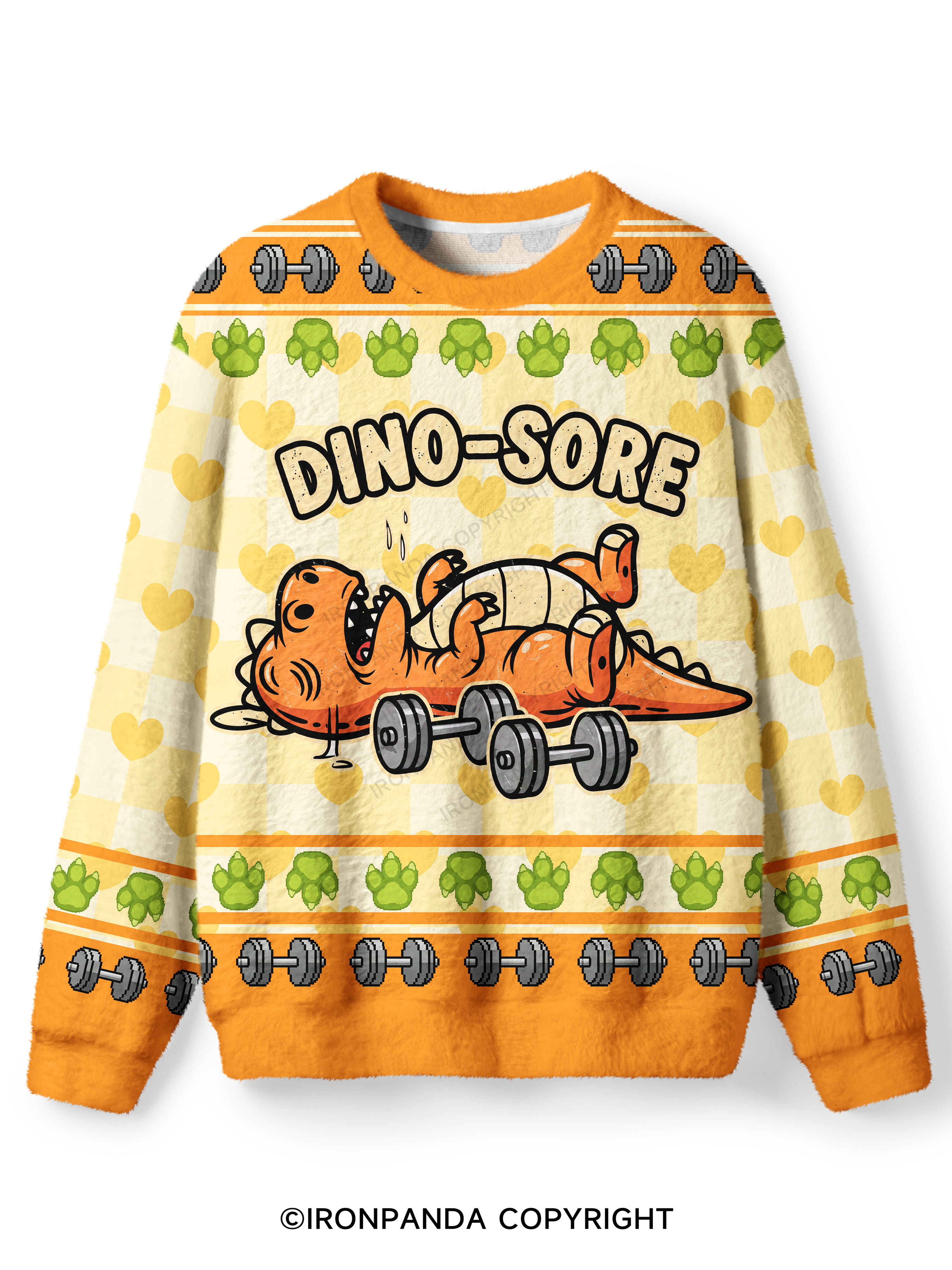 Dino-Sore Lifter Workout Ugly Fuzzy Fleece Sweater