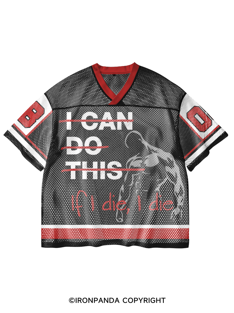 IF I DIE I DIE V-Neck Open Hole Mesh Top