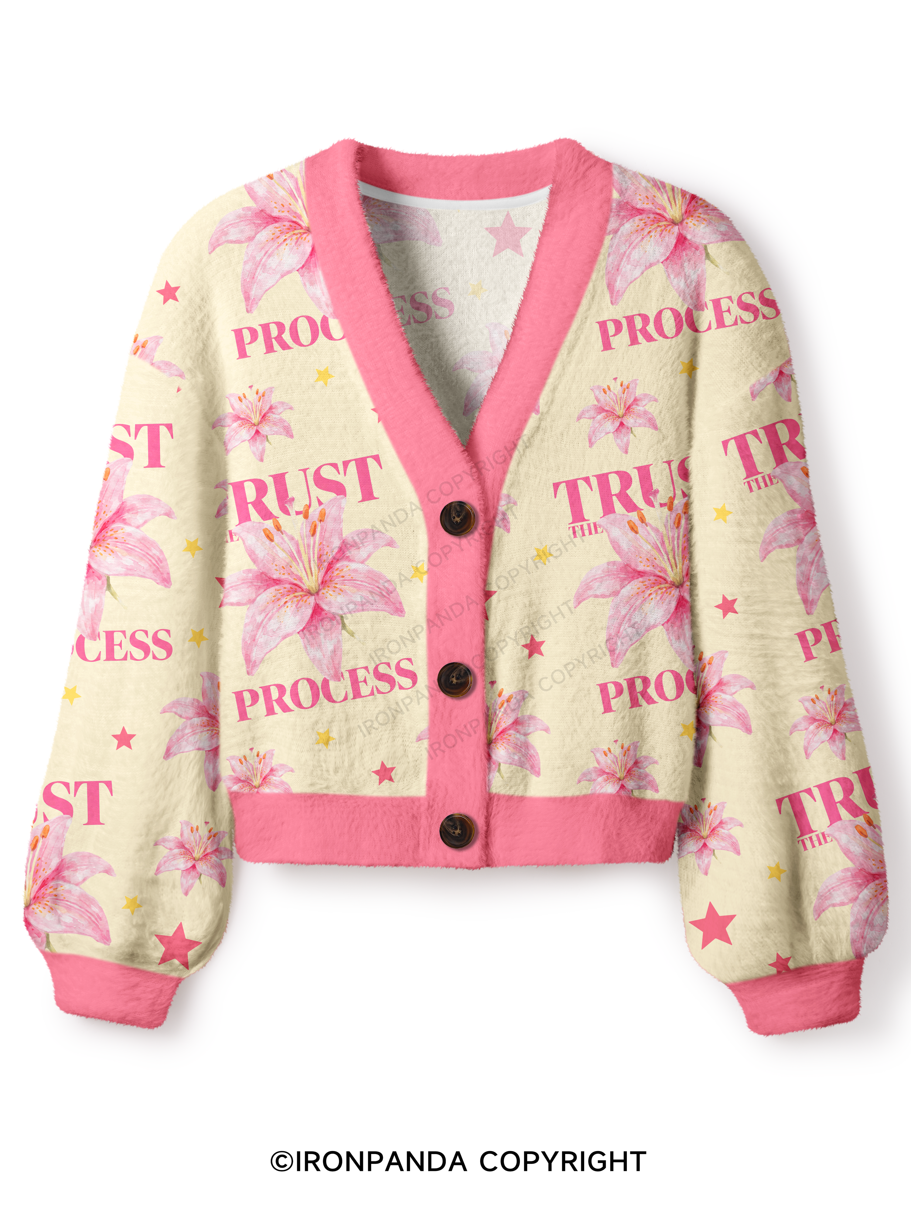 TRUST THE PROCESS GYM FLOWER Crop Ugly Cardigan Sweater