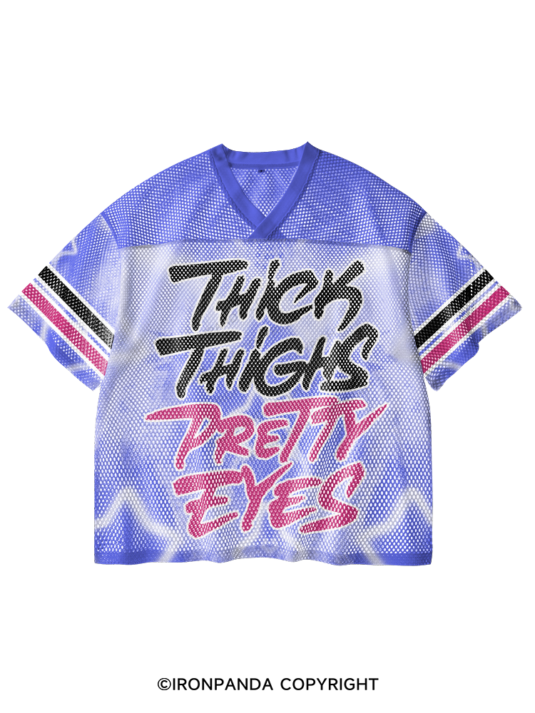 THICK THIGHS PRETTY EYES V-Neck Open Hole Mesh Top