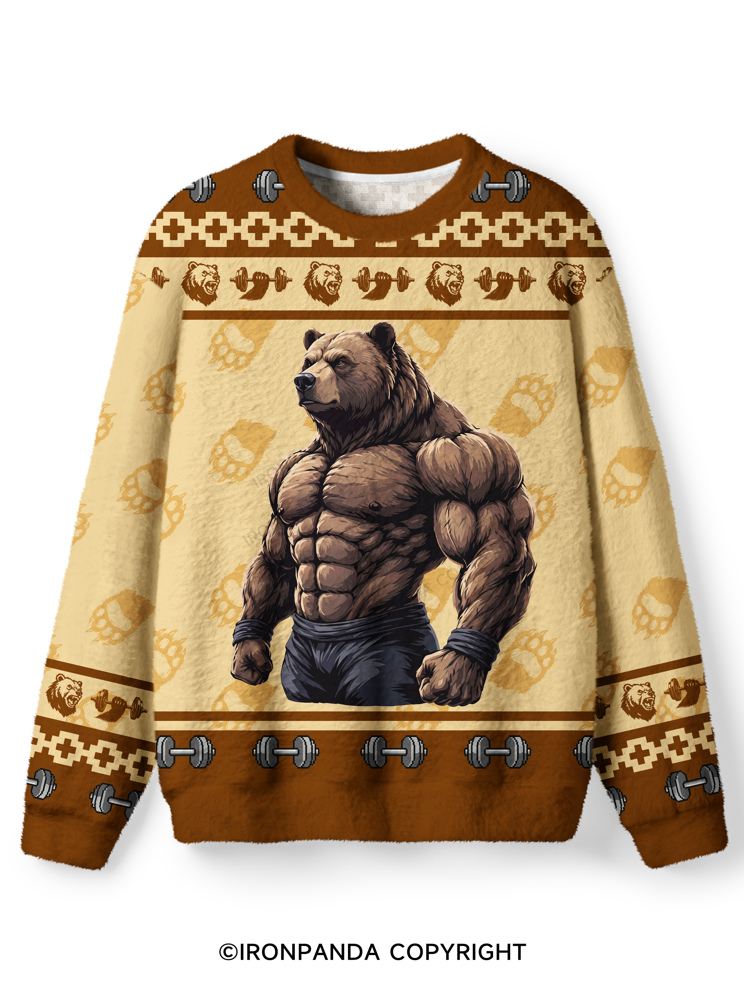 Muscular Bear Bodybuilder Fuzzy Fleece Sweater