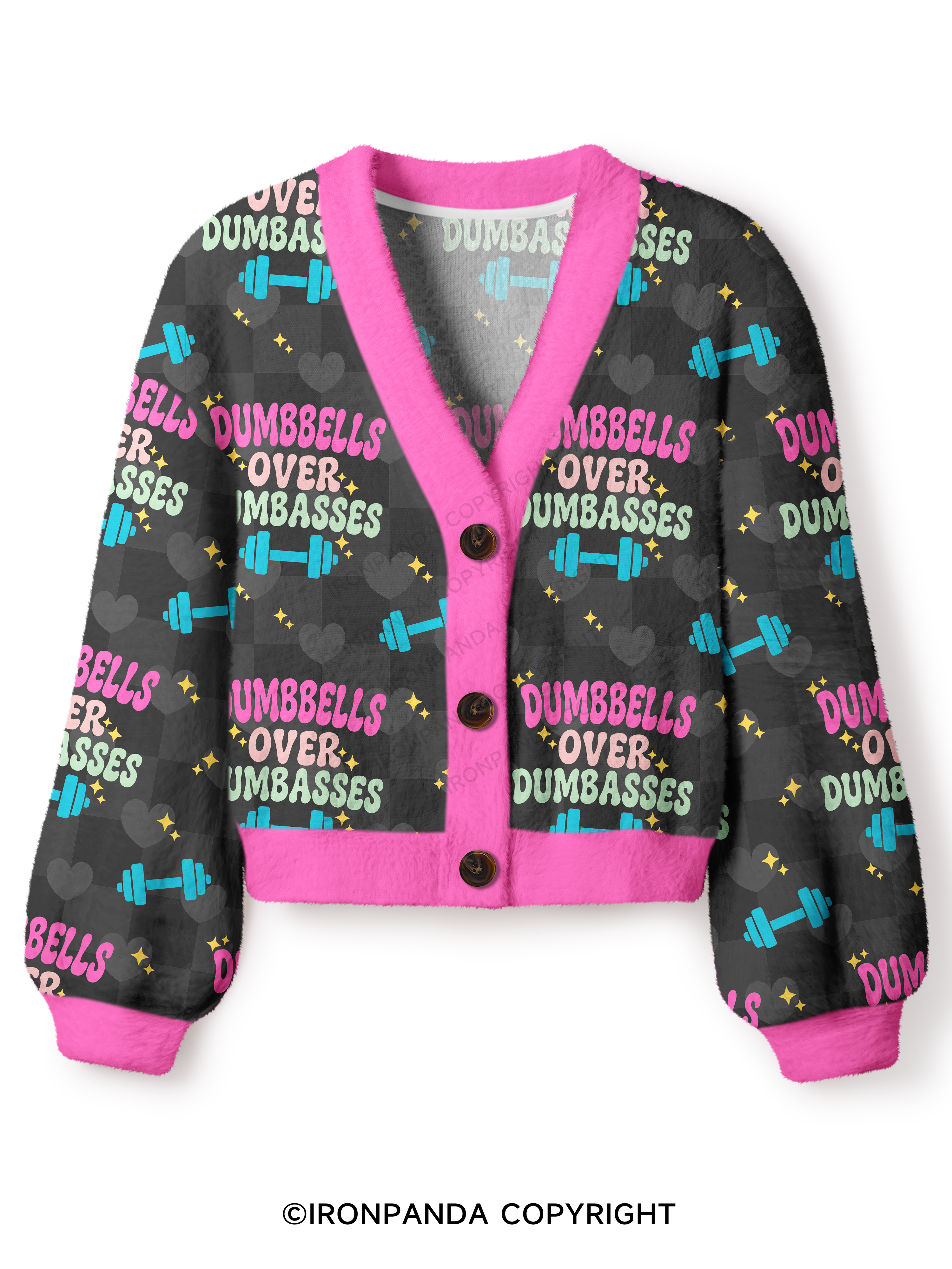 DUMBBELLS OVER DUMBASSES Crop Ugly Cardigan Sweater