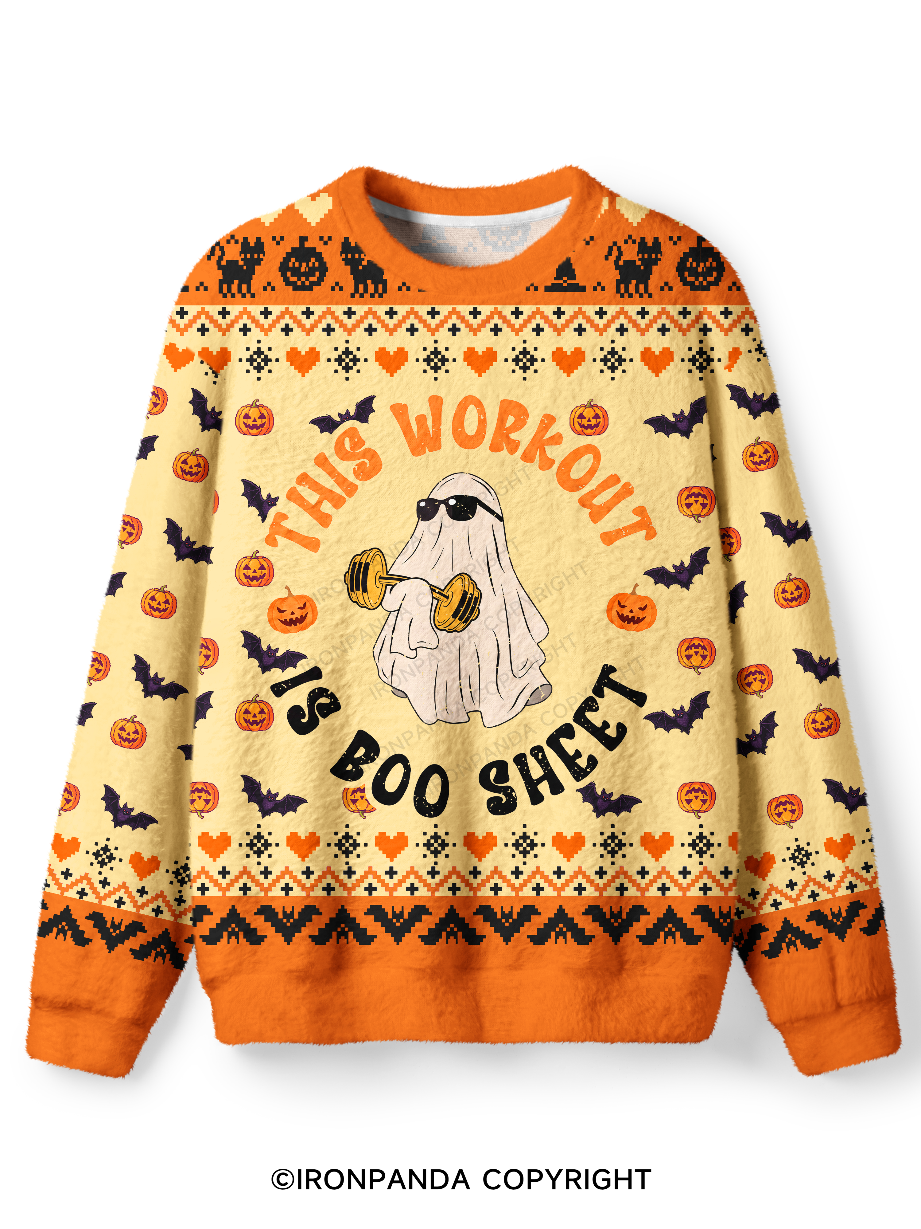 This Workout Is Boo Sheet Funny Ghost Ugly Fuzzy Fleece Sweater