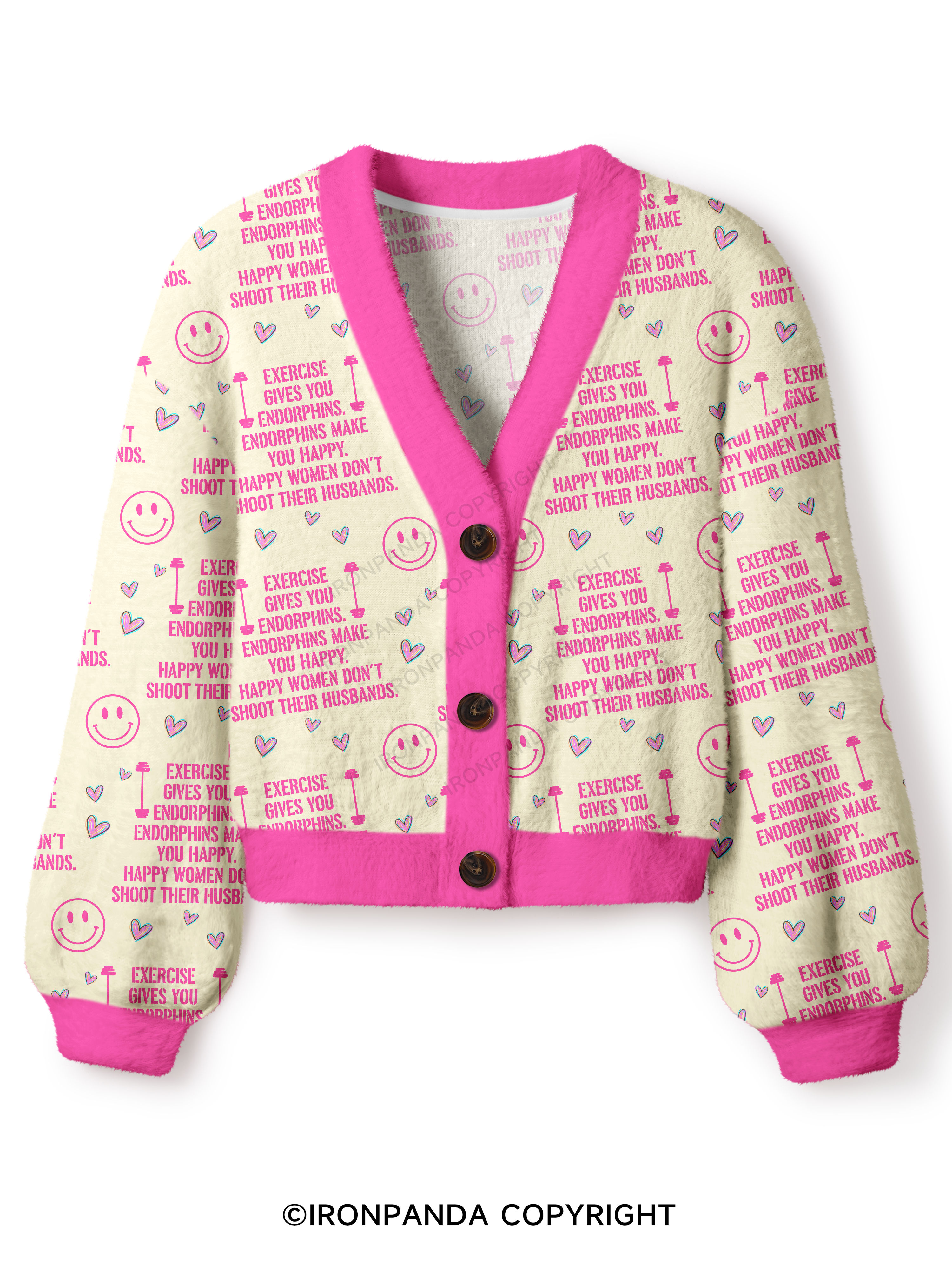 EXERCISE GIVES YOU ENDORPHINS PINK Crop Ugly Cardigan Sweater