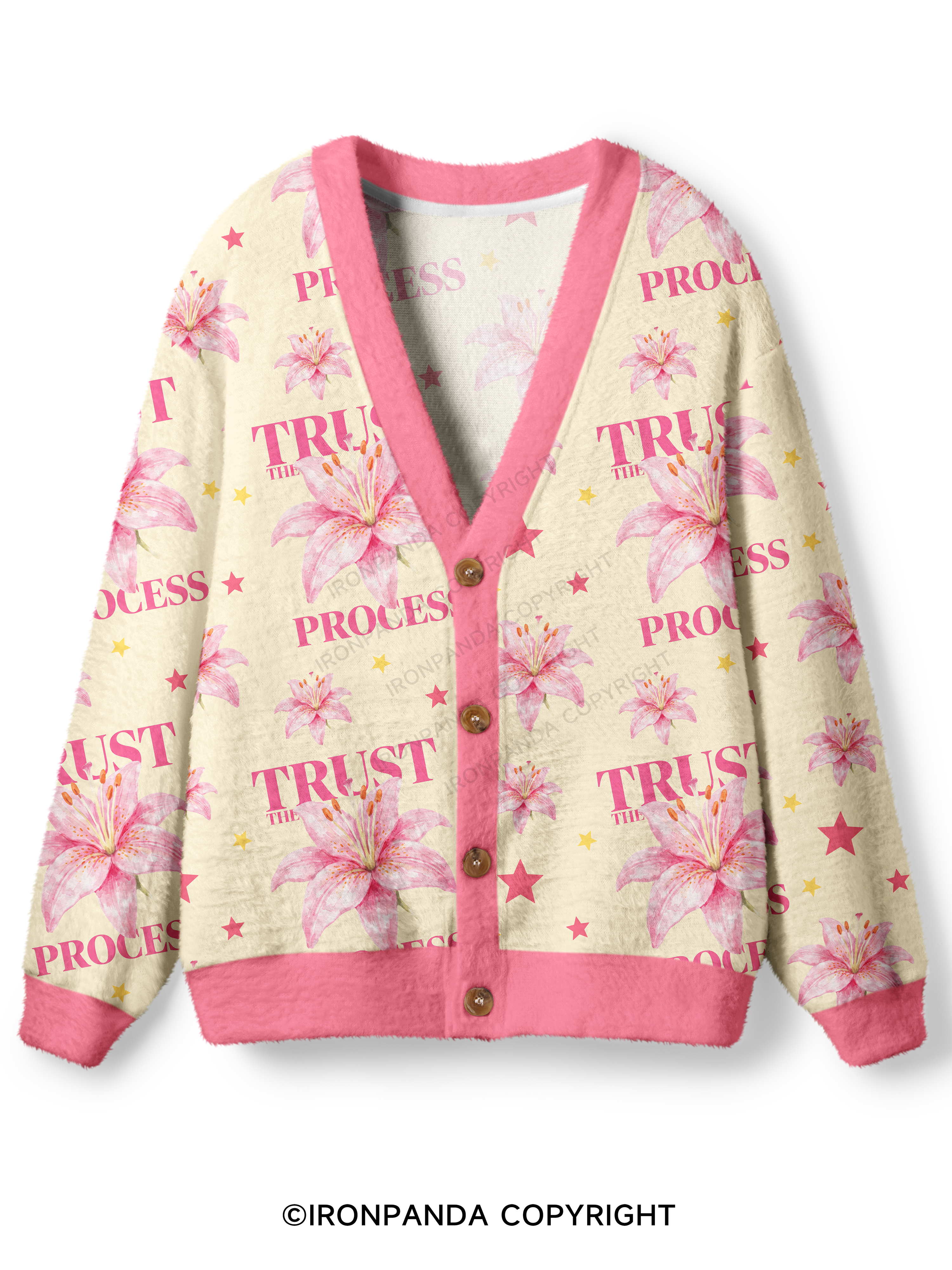 TRUST THE PROCESS GYM FLOWER Ugly Cardigan Sweater