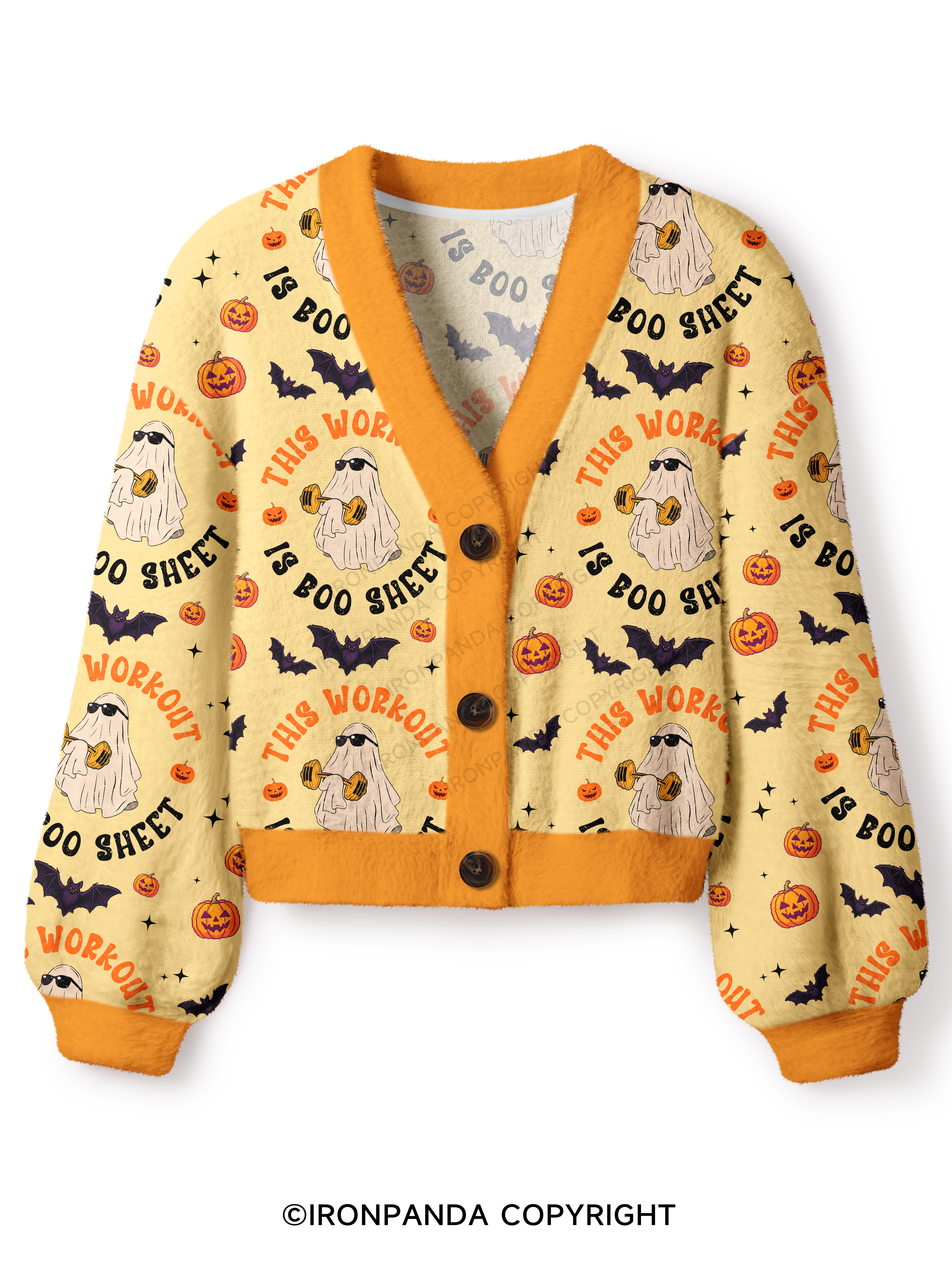 This Workout Is Boo Sheet Funny Ghost Crop Ugly Cardigan Sweater