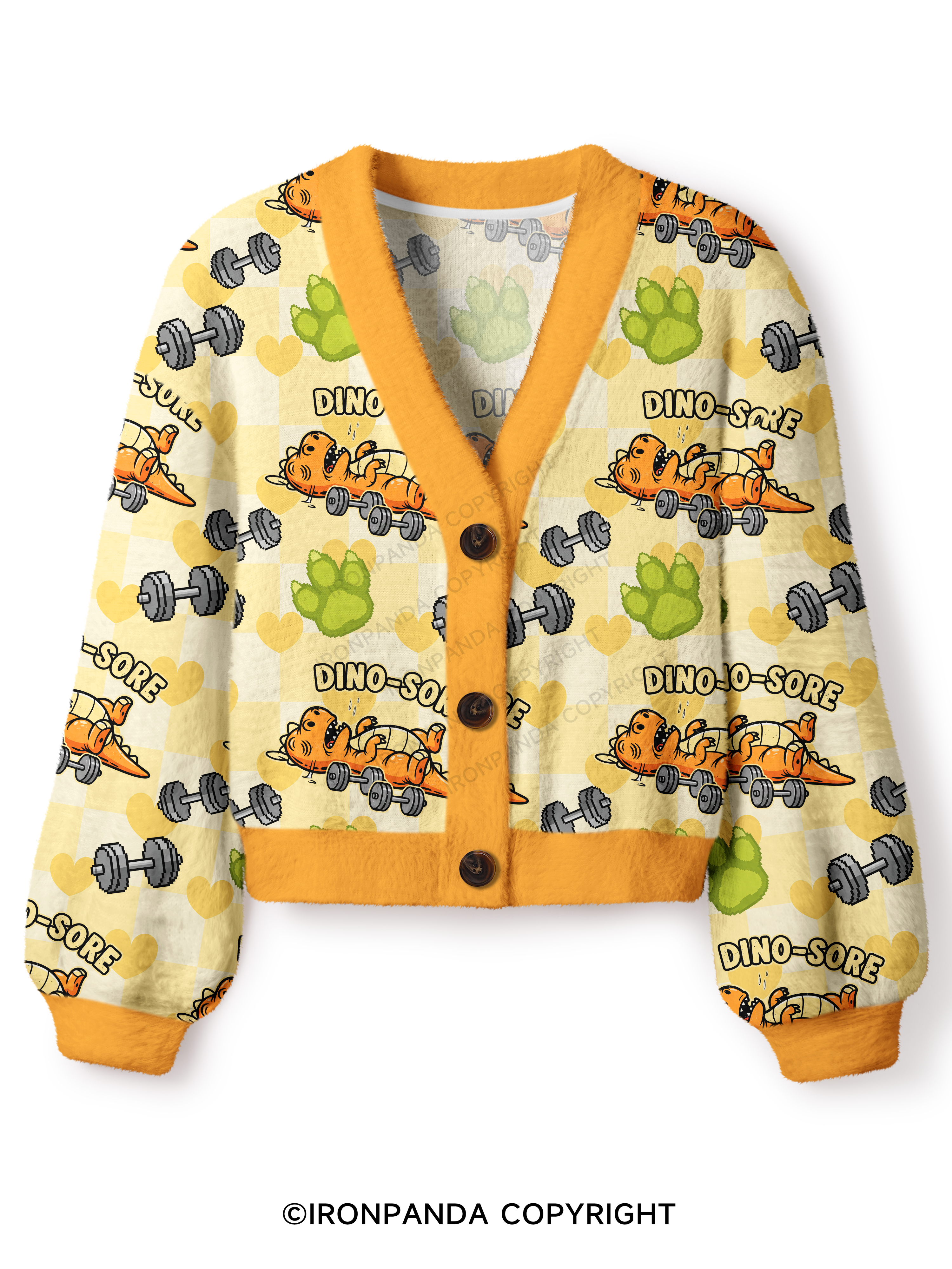 Dino-Sore Lifter Workout Crop Ugly Cardigan Sweater