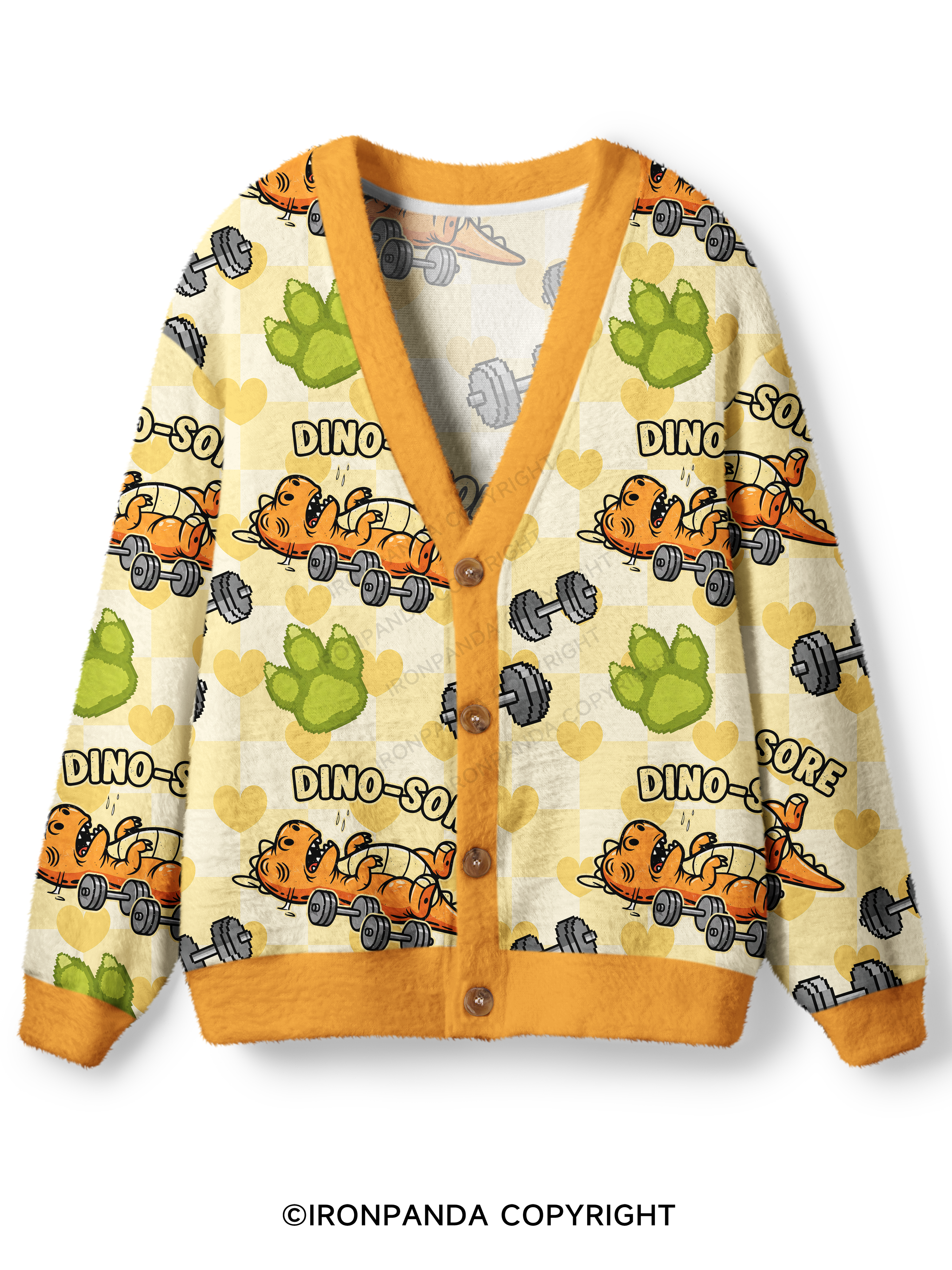 Dino-Sore Lifter Workout Ugly Cardigan Sweater